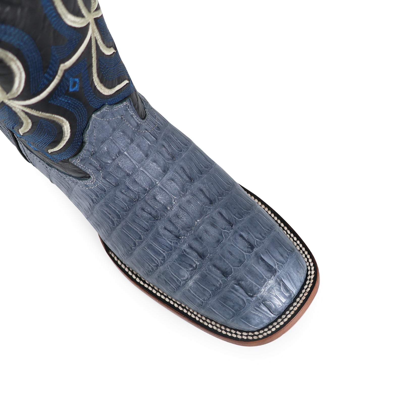 Bota Vaquera Bulldog Cocodrilo Cola Azul Mezclilla