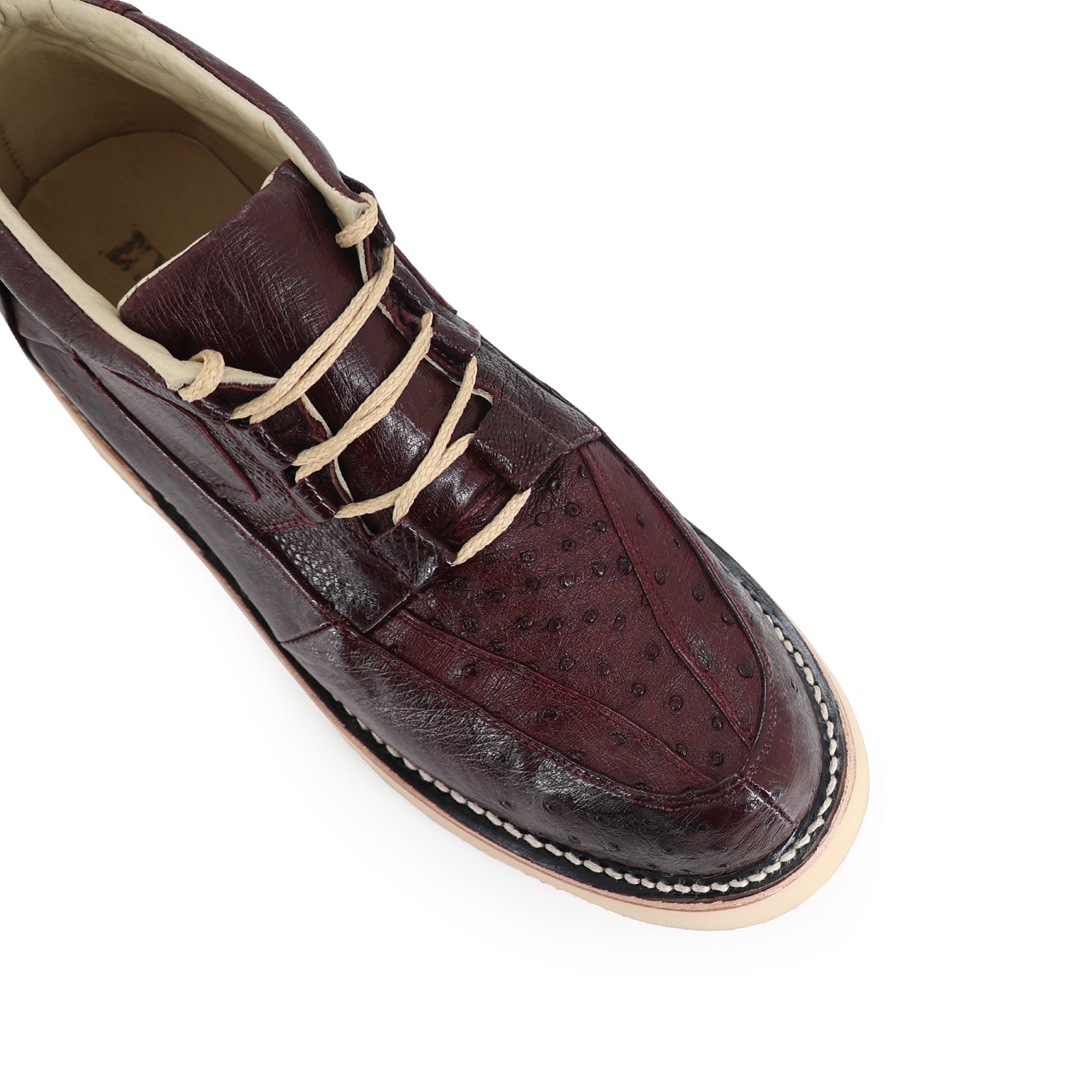 Zapato Clasico Para Hombre En Piel De Avestruz Vino