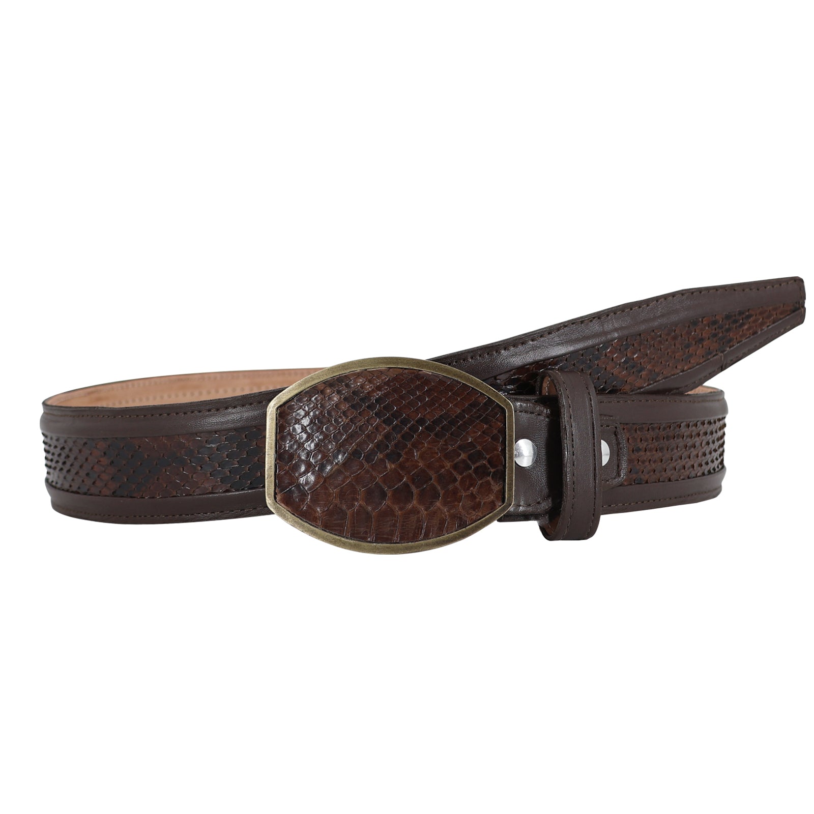 Cinturon Hebilla Cua Para Hombre En Piel De Piton