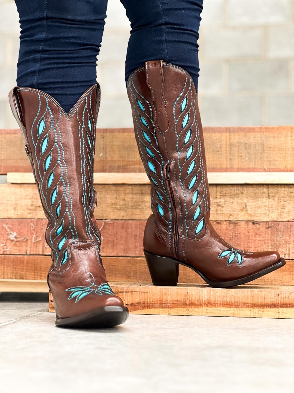 Bota vaquera para dama de piel modelo Maya