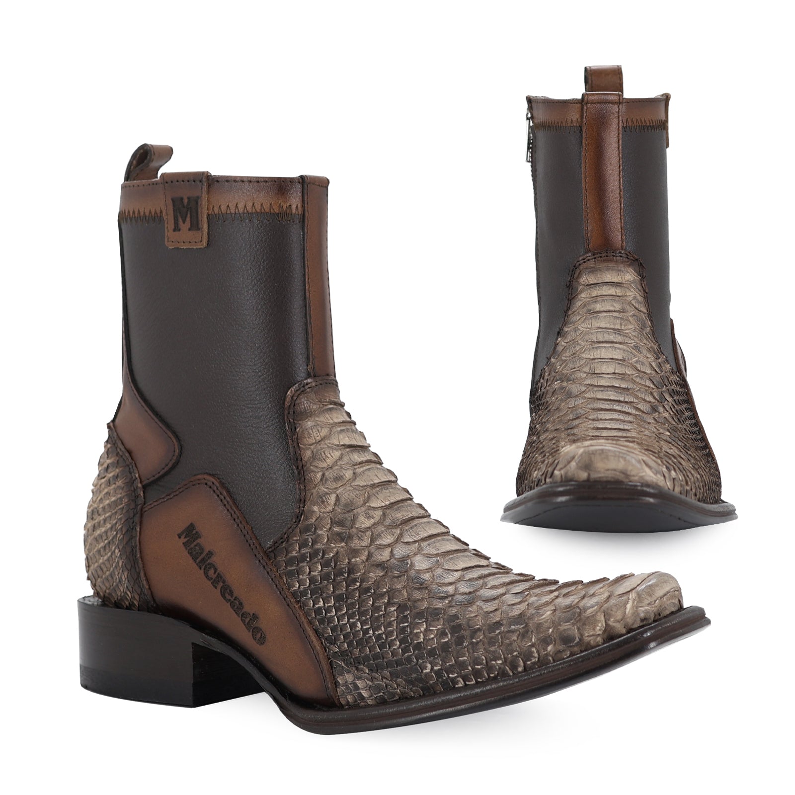 Botin Eban De Piel Piton Taupe