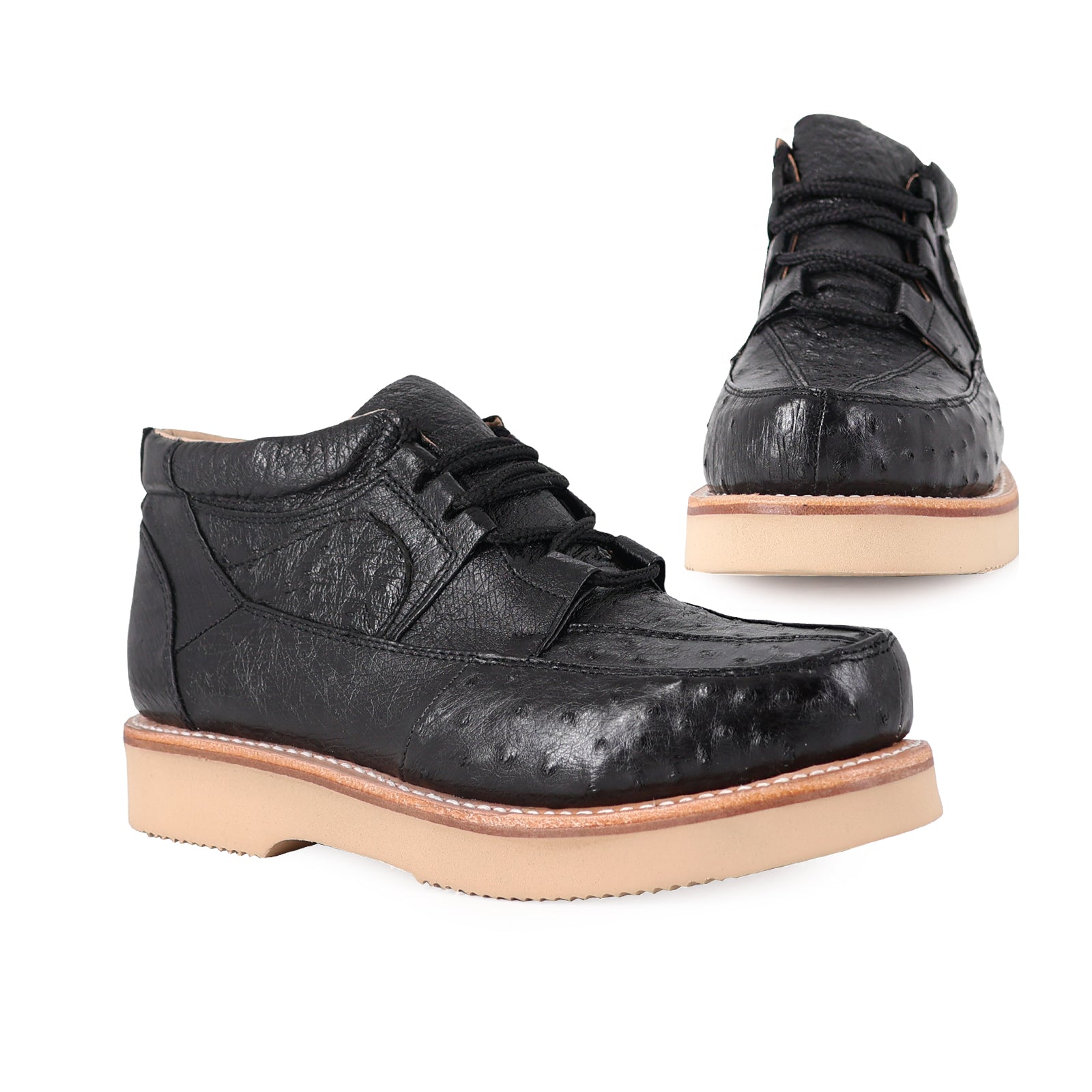 Zapato Clasico Para Hombre En Piel De Avestruz Negro