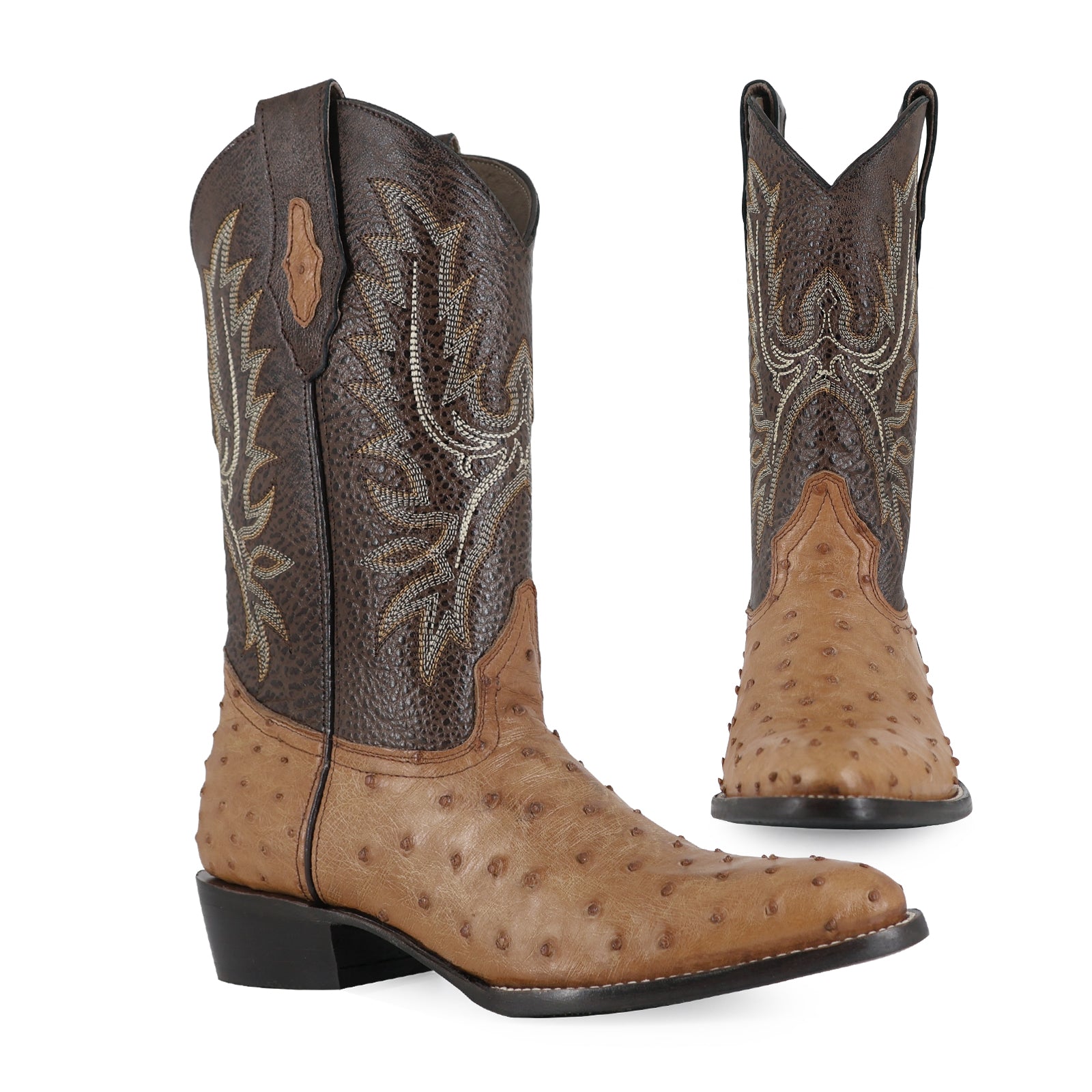 Bota Vaquera Oval Avestruz Coñac