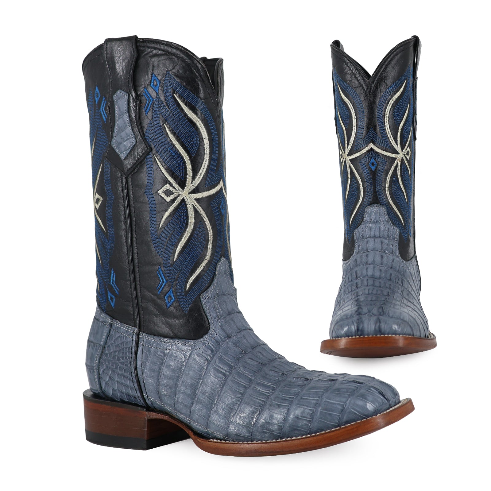 Bota Vaquera Bulldog Cocodrilo Cola Azul Mezclilla