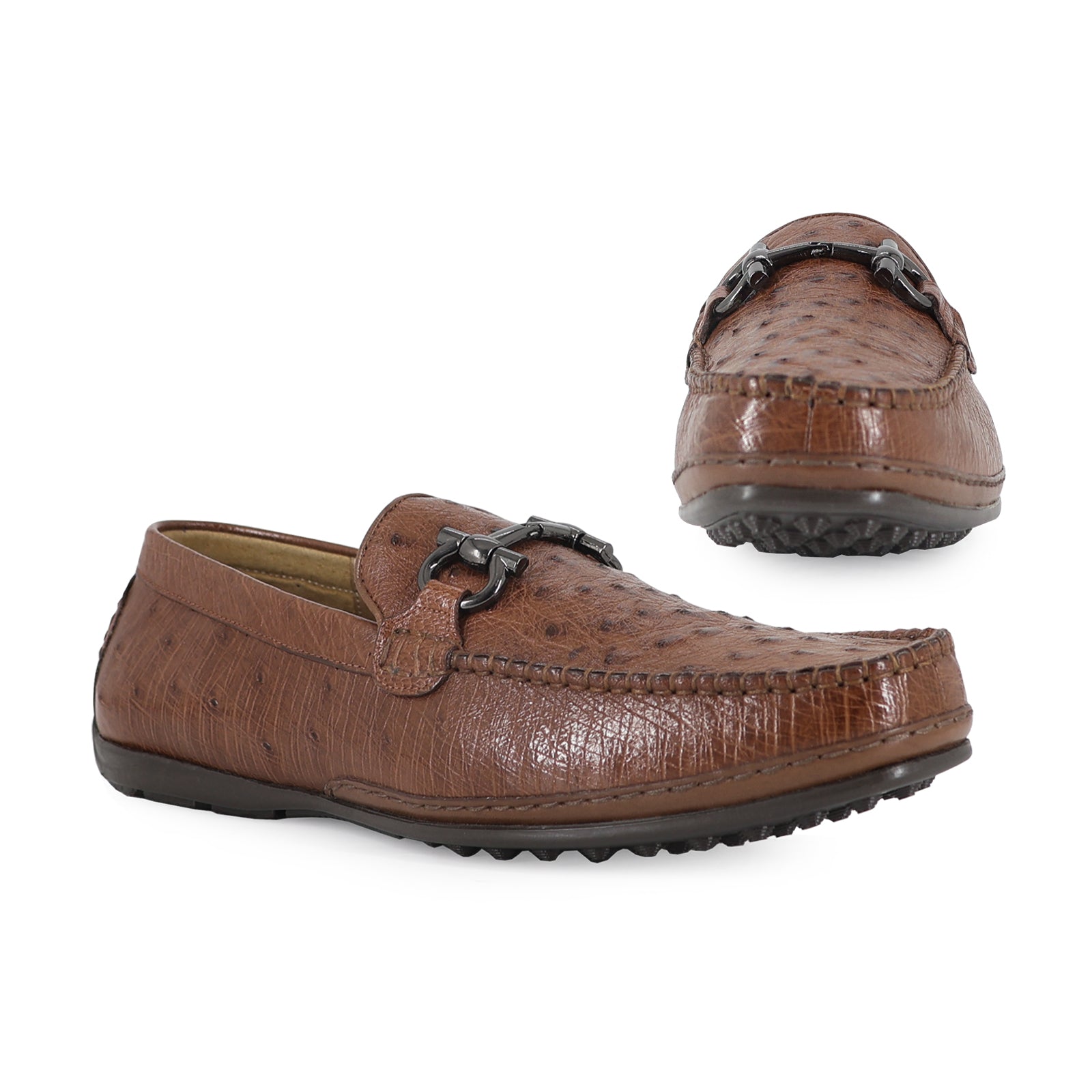 Zapato Glamour Para Hombre En Piel Avestruz Coñac