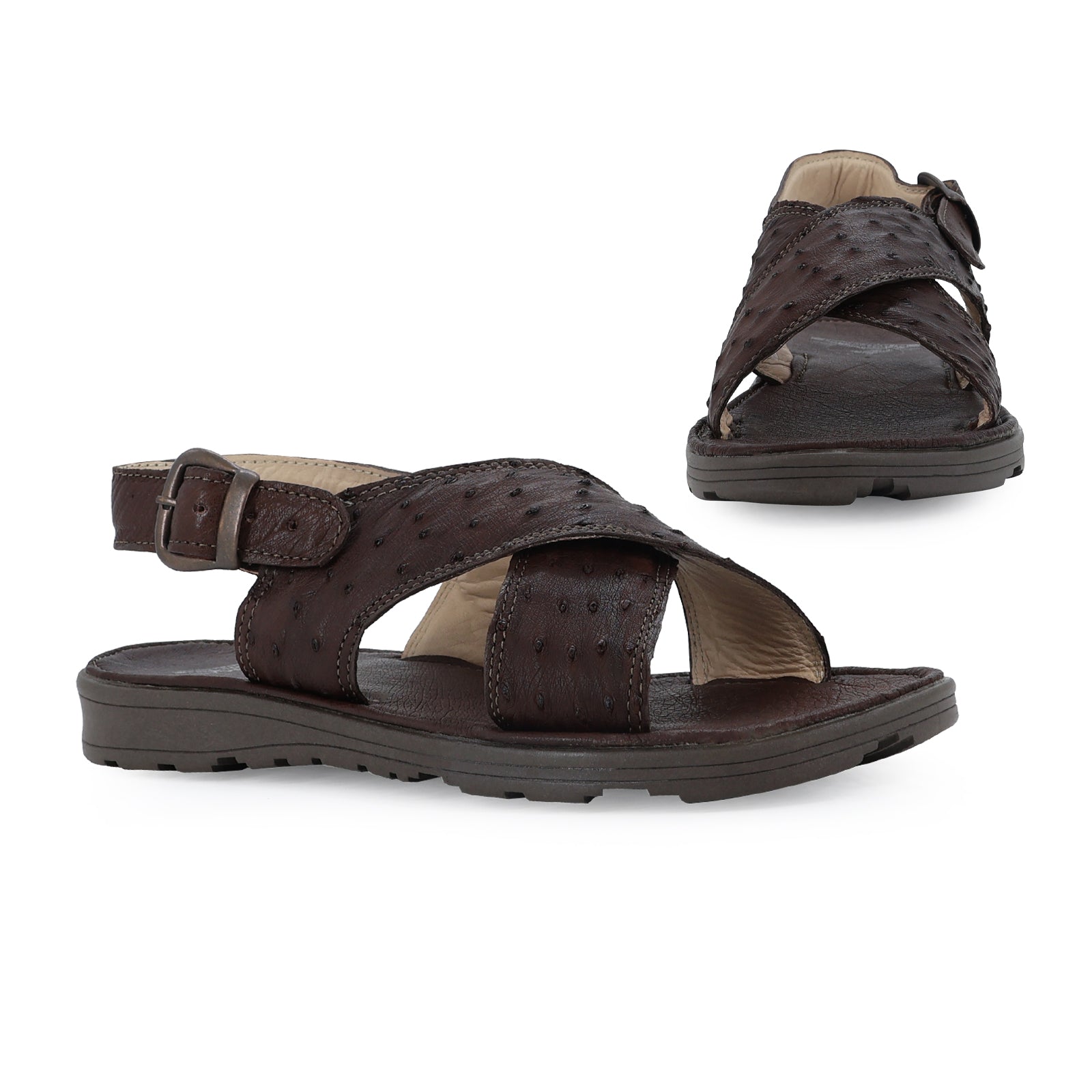 Huarache Para Hombre En Avestruz Cafe