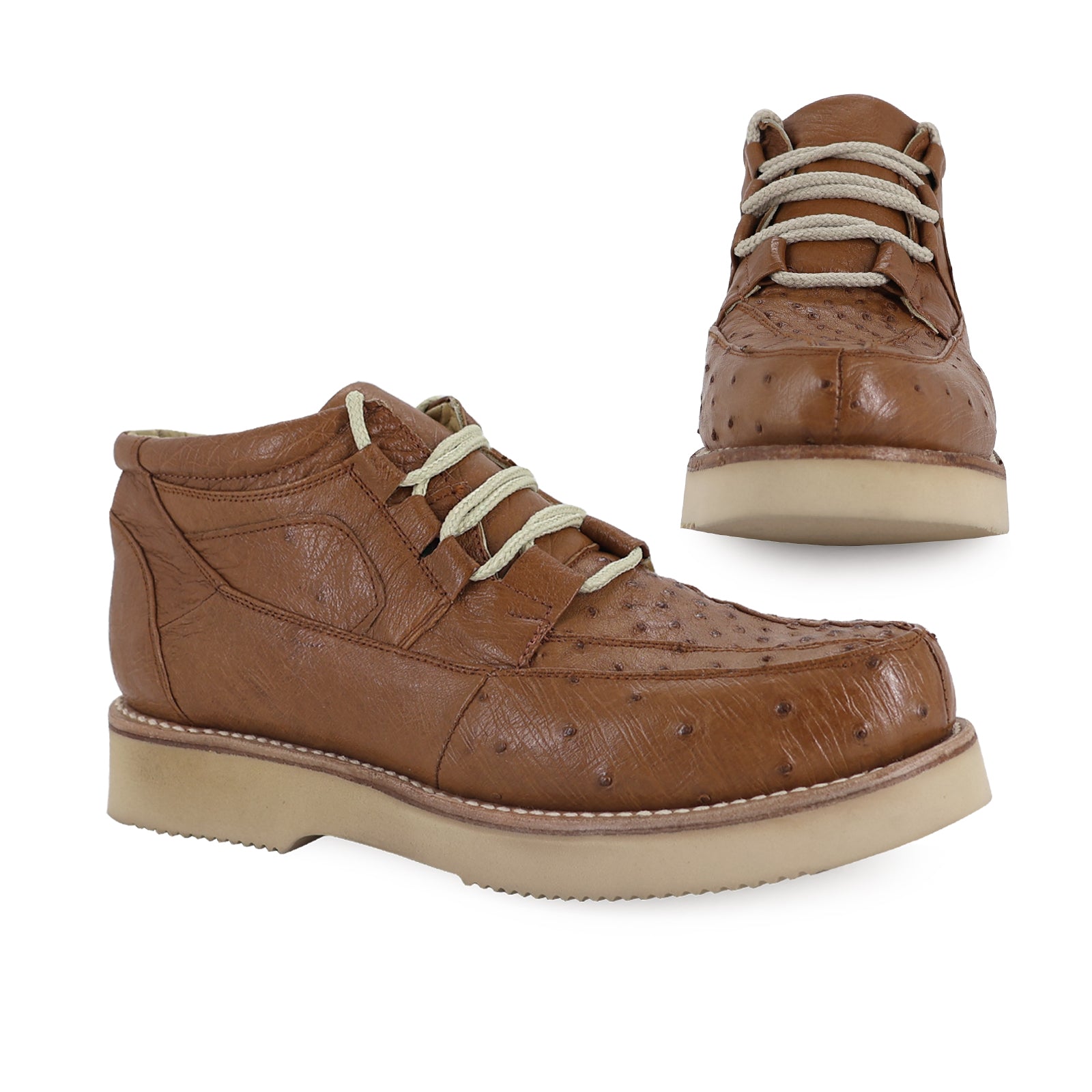 Zapato Clasico Para Hombre En Piel De Avestruz Coñac