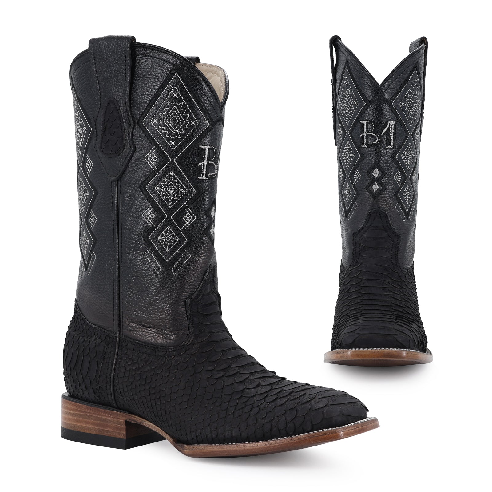 Bota Vaquera Bulldog Pitón Nobuck Negro