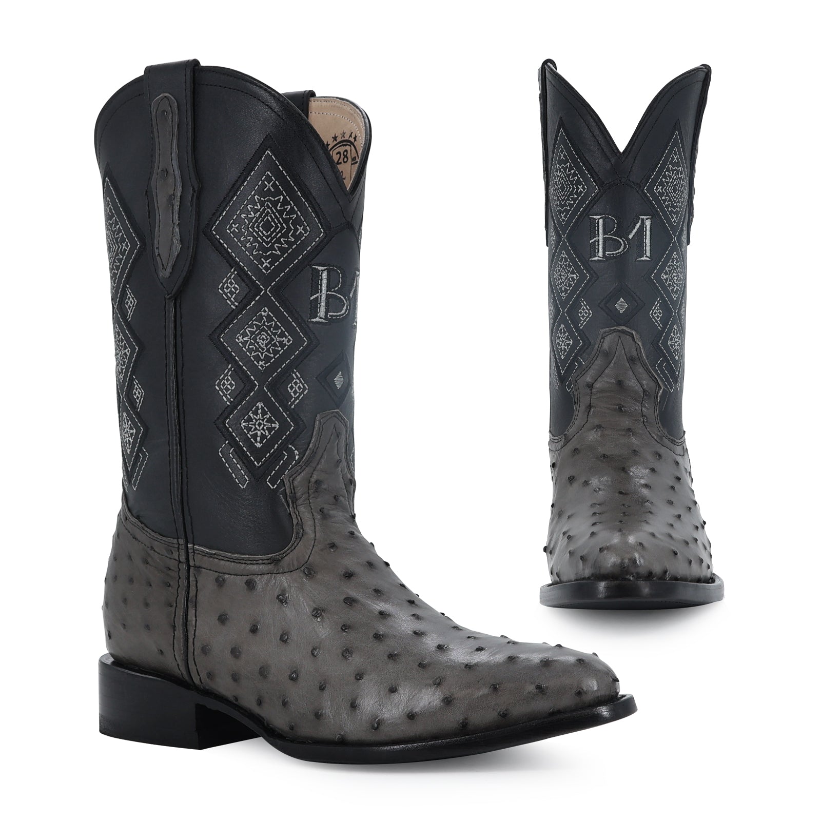 Bota Vaquera Oval Avestruz Gris