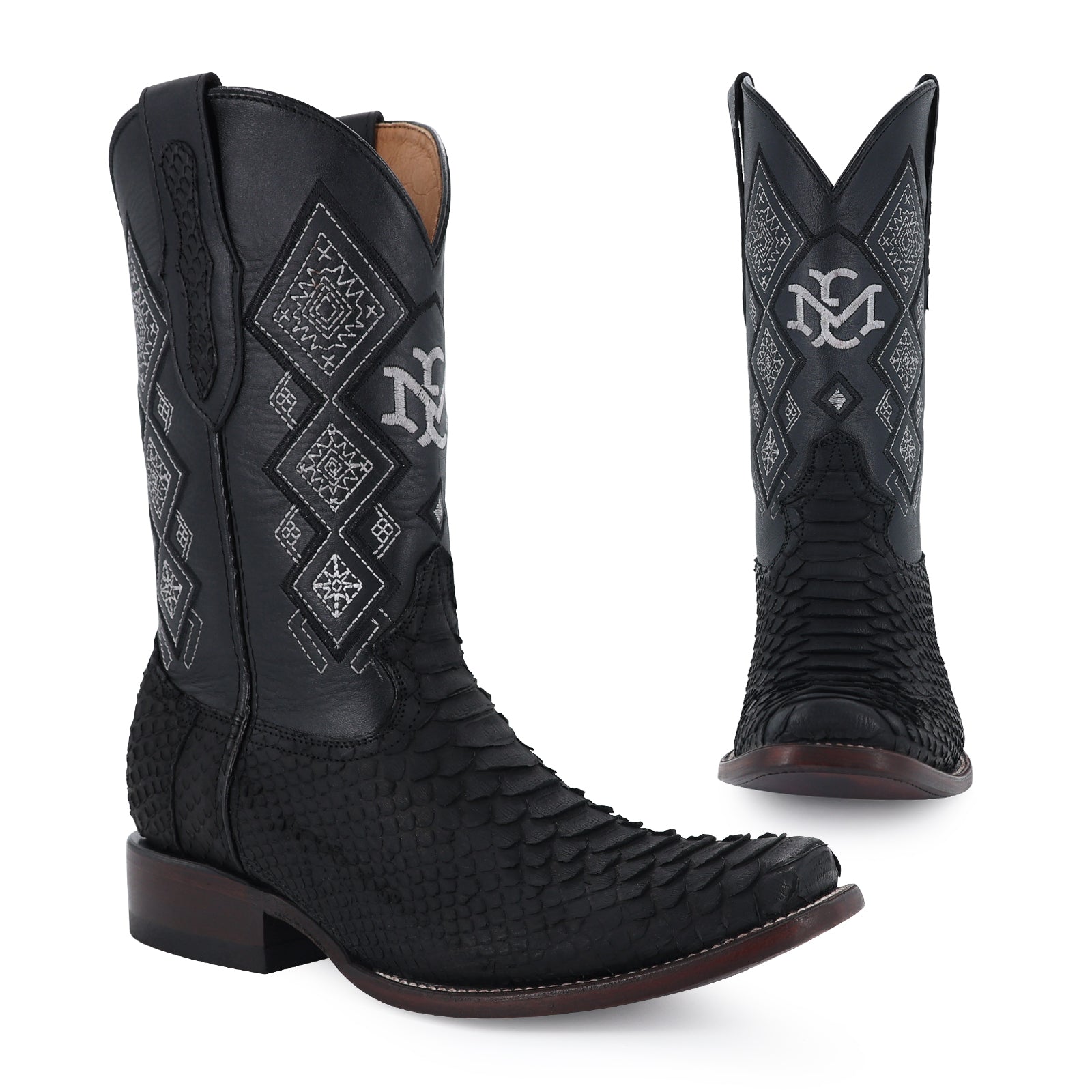 Bota Vaquera Dubái Pitón Nobuck Negro