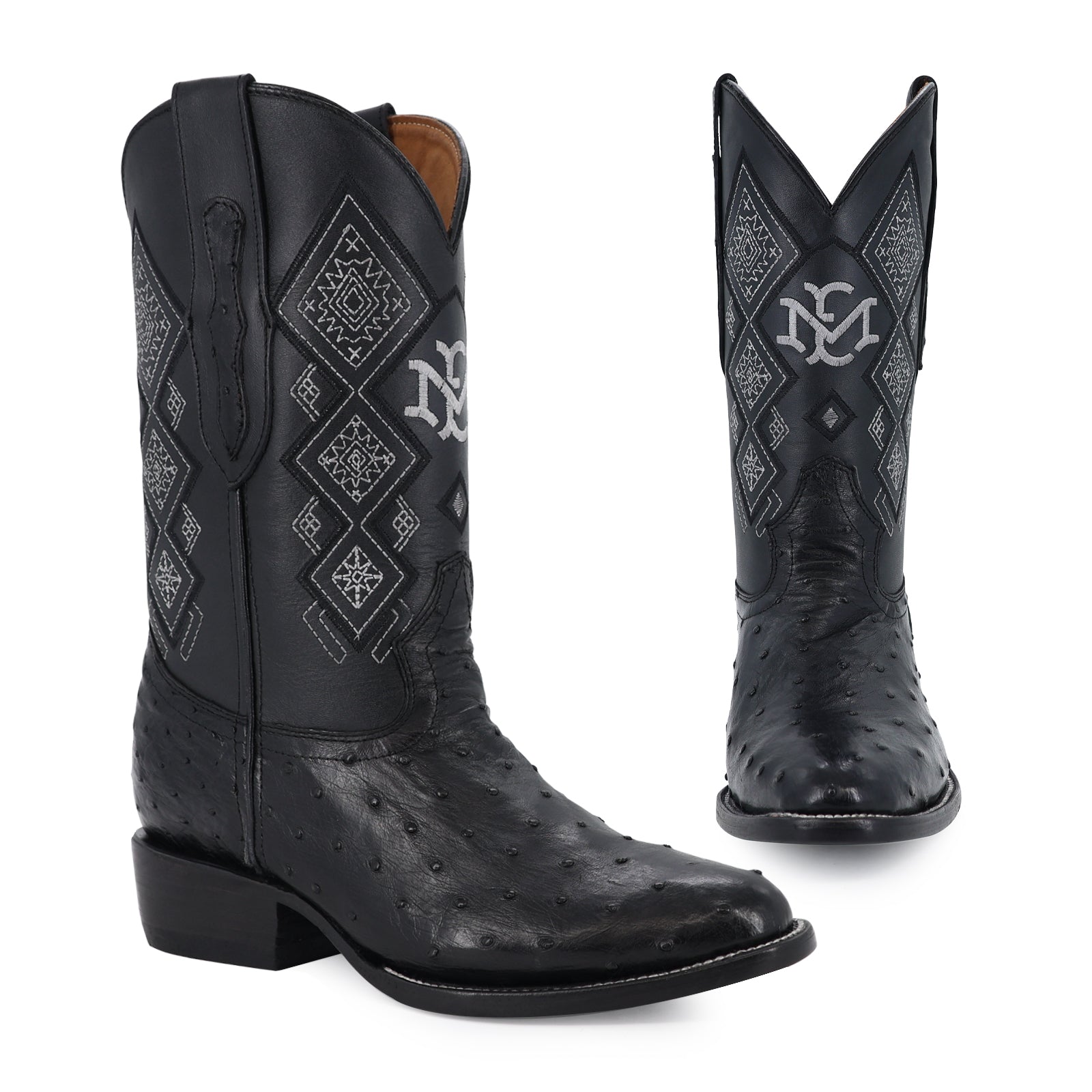 Bota Vaquera Oval Avestruz Negro