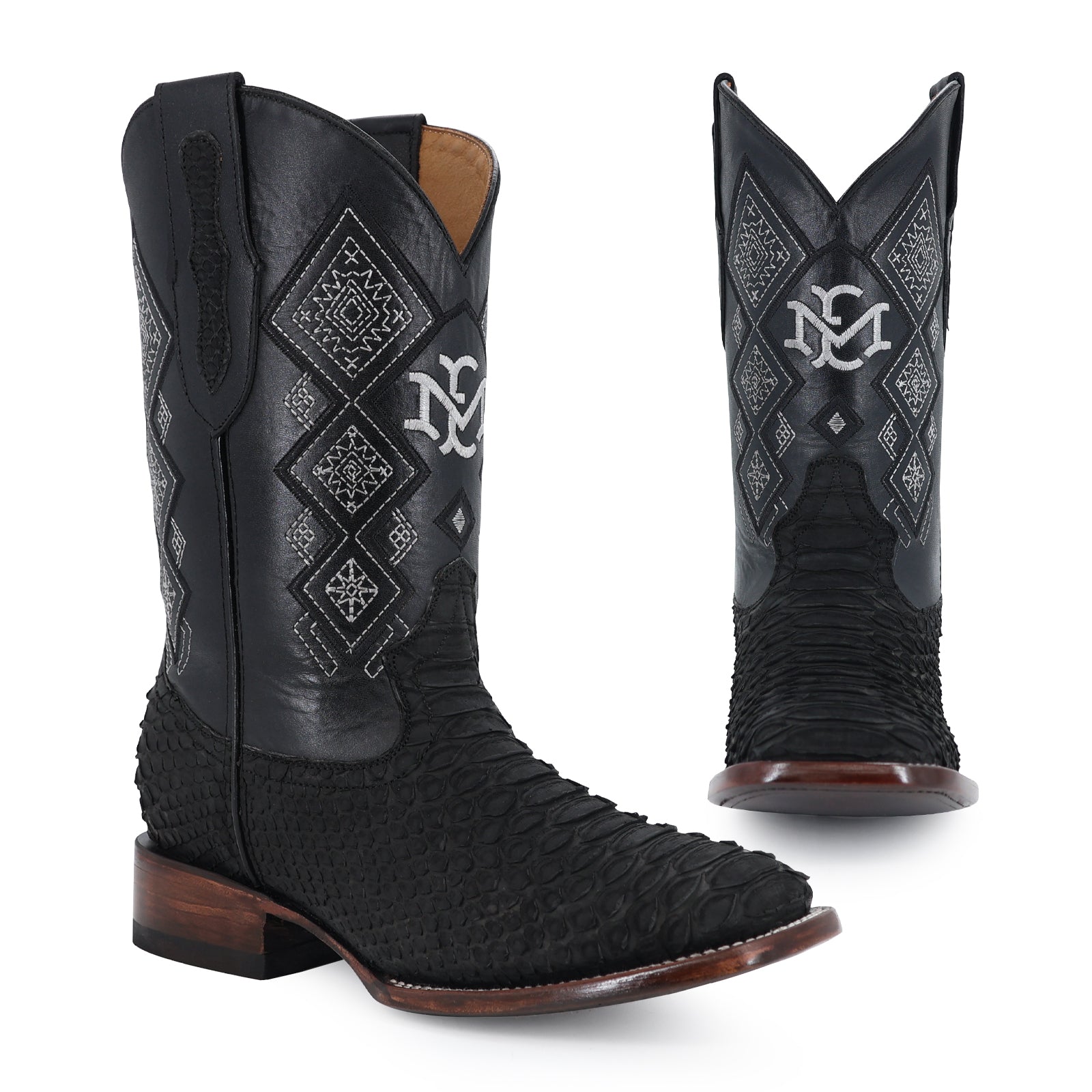 Bota Vaquera Bulldog Pitón Nobuck Negro