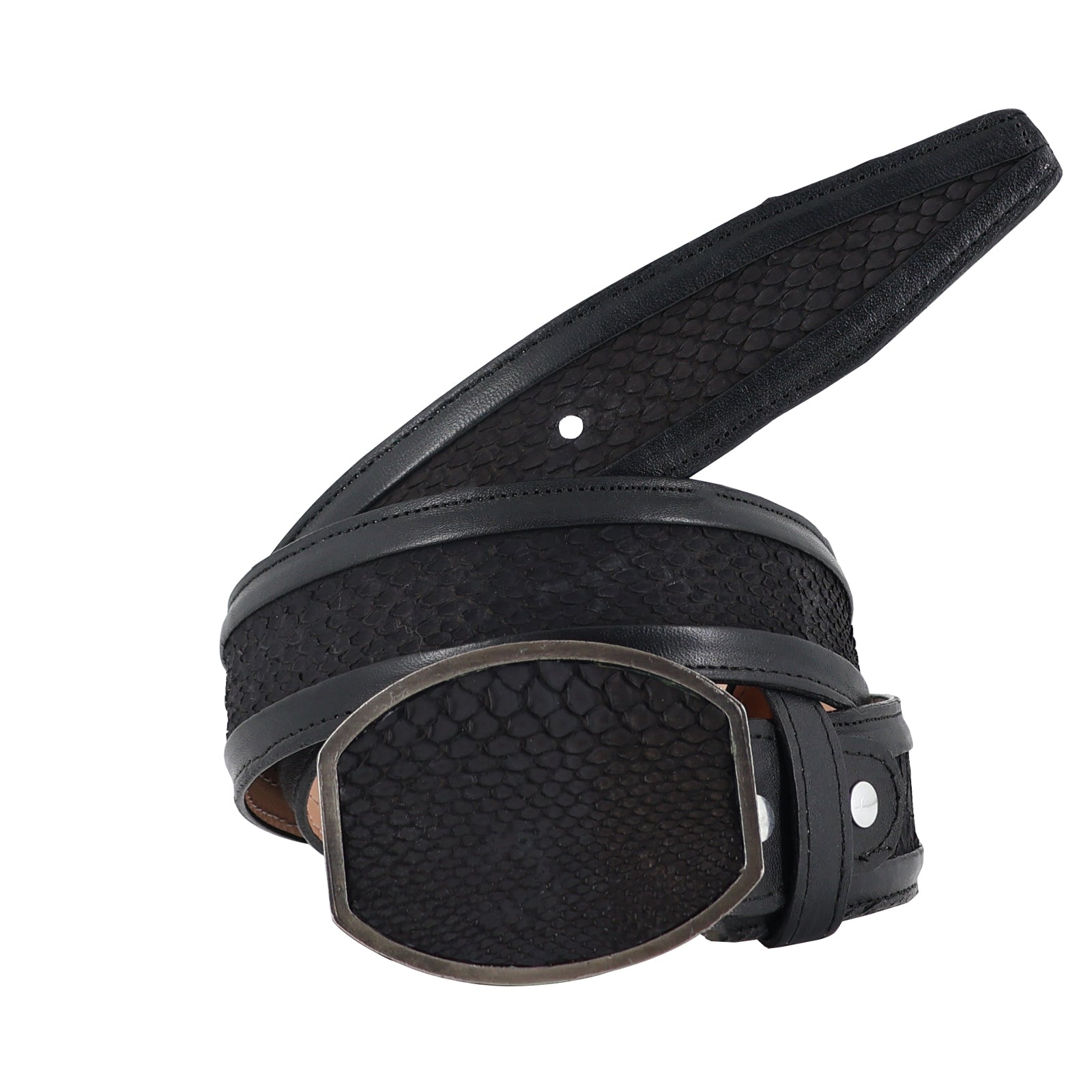 Cinturon Hebilla Cua Para Hombre En Piel De Piton nobuck