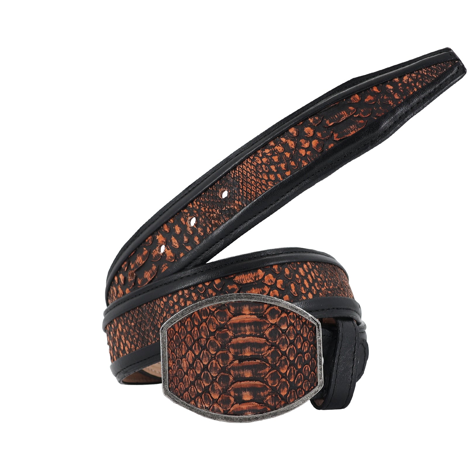 Cinturon Hebilla Cua Para Hombre En Piel De Piton