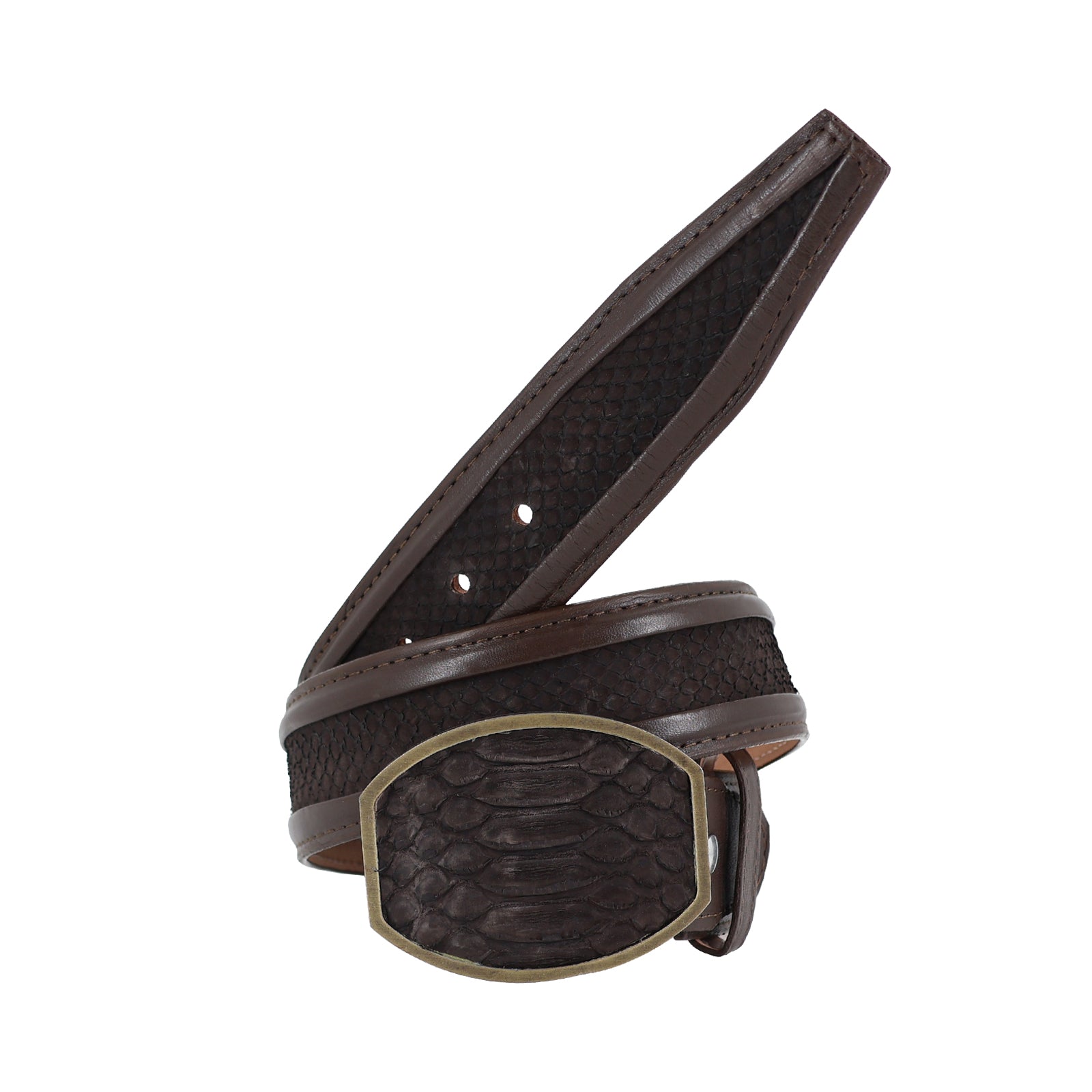 Cinturon Hebilla Cua Para Hombre En Piel De Piton nobuck