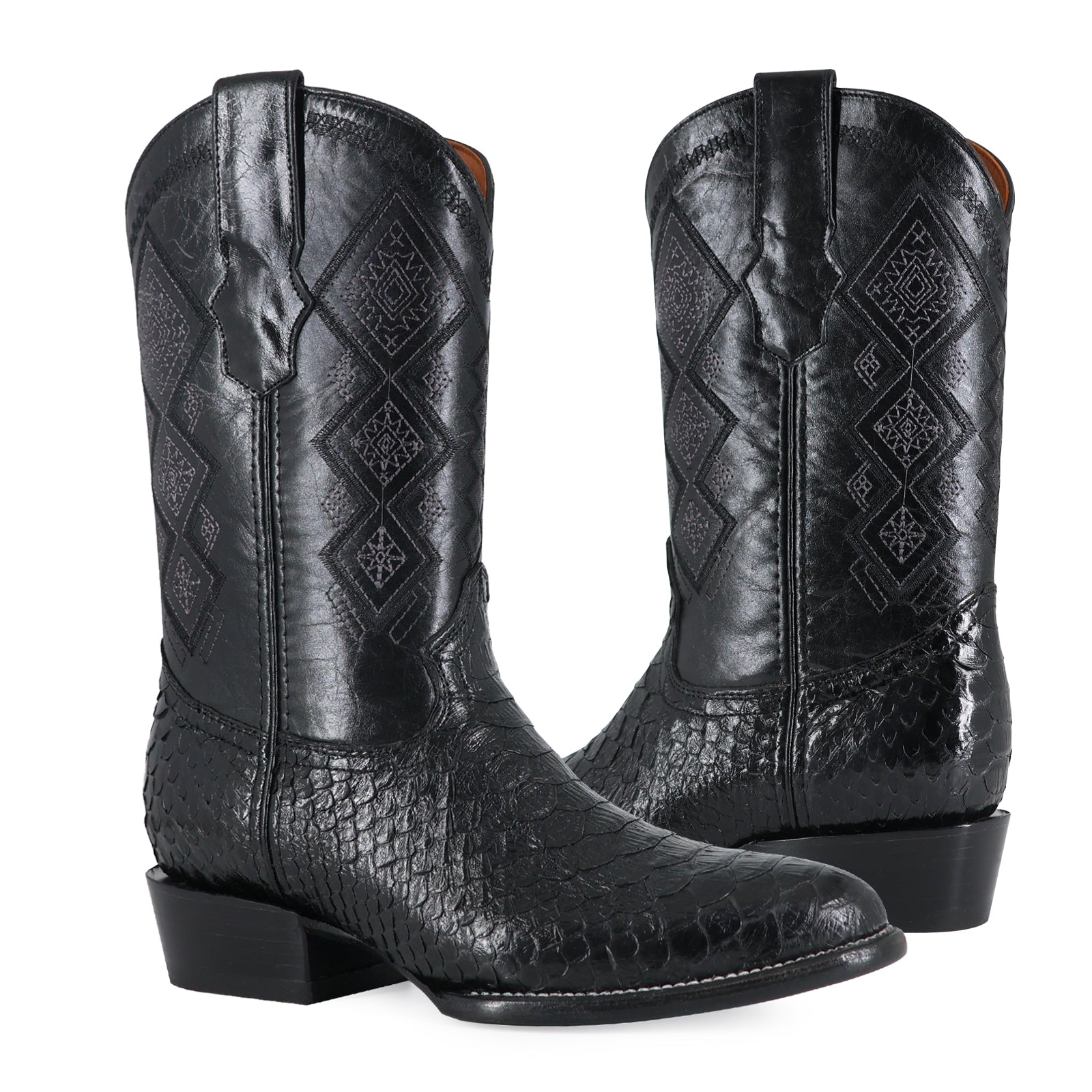 Bota Vaquera Oval Pitón Negro