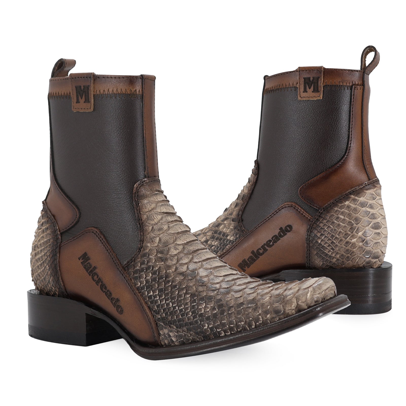 Botin Eban De Piel Piton Taupe
