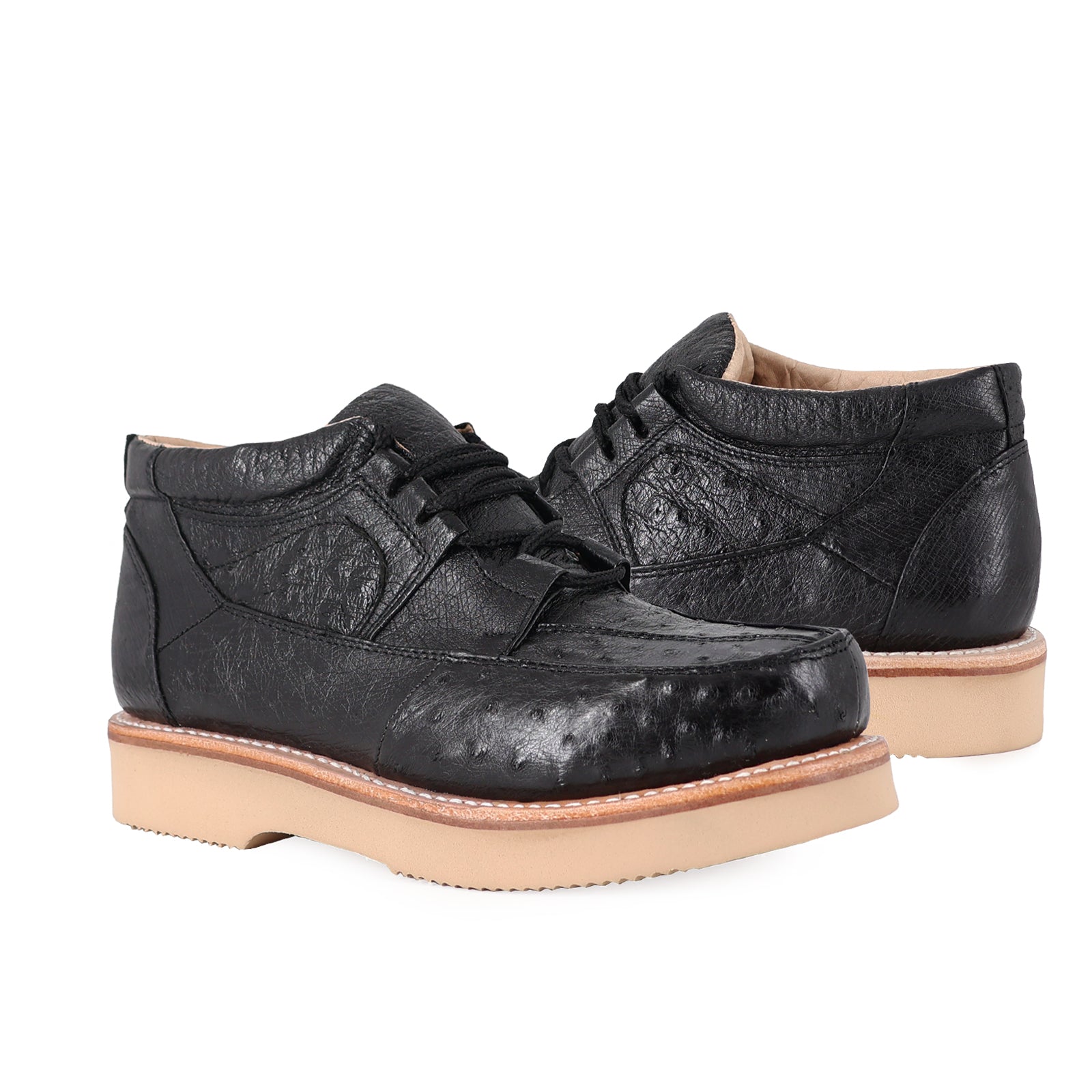 Zapato Clasico Para Hombre En Piel De Avestruz Negro