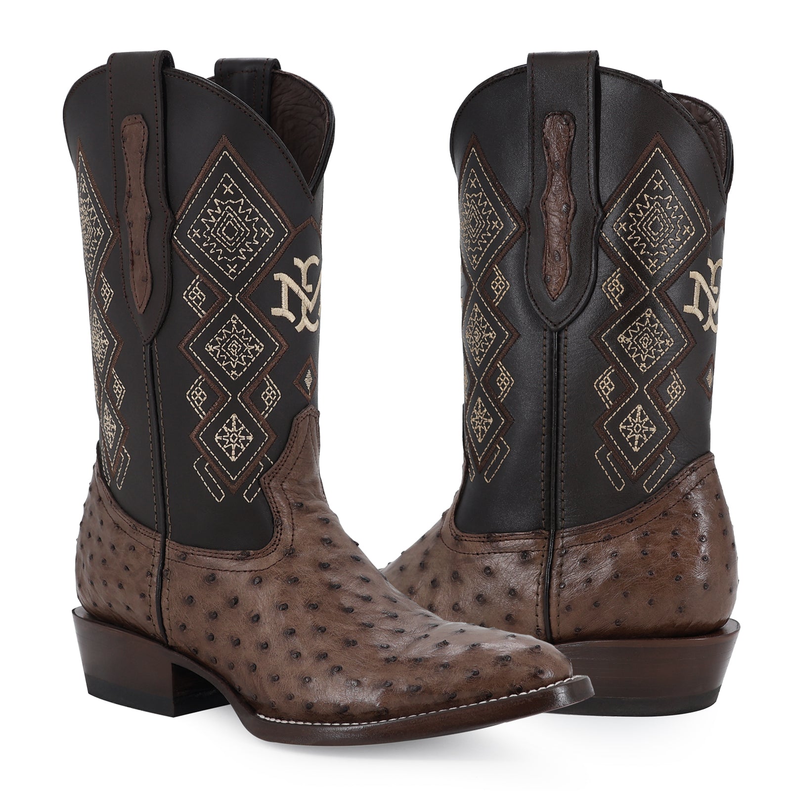 Bota Vaquera Oval Avestruz Cafe