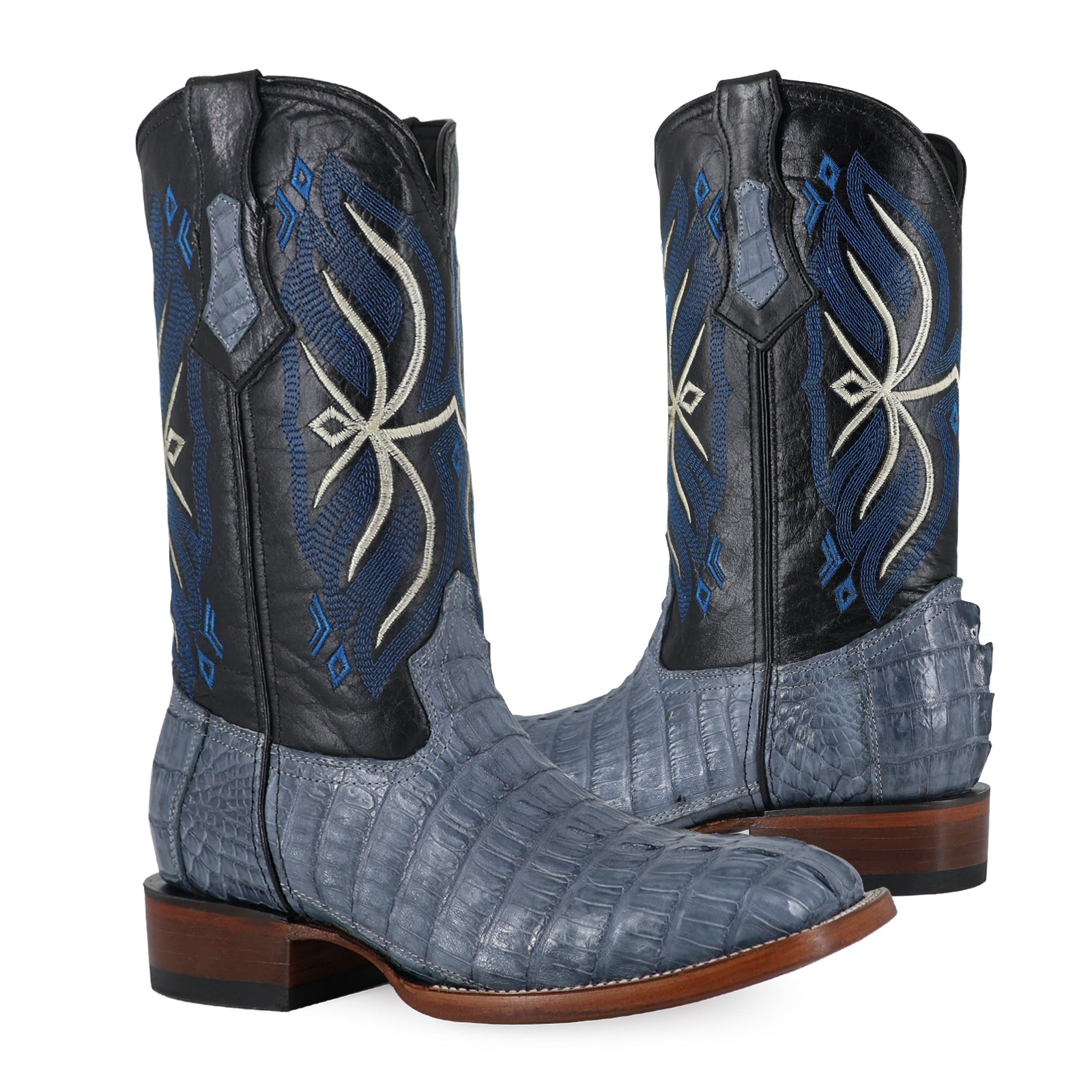 Bota Vaquera Bulldog Cocodrilo Cola Azul Mezclilla