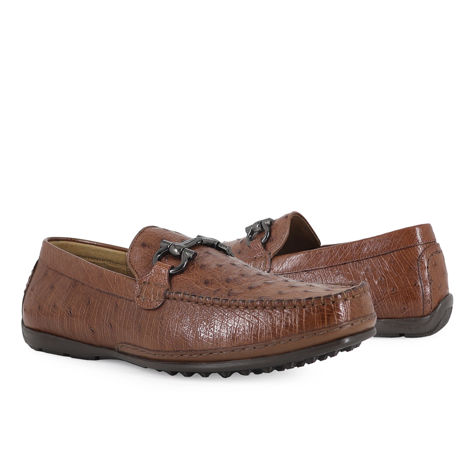 Zapato Glamour Para Hombre En Piel Avestruz Coñac