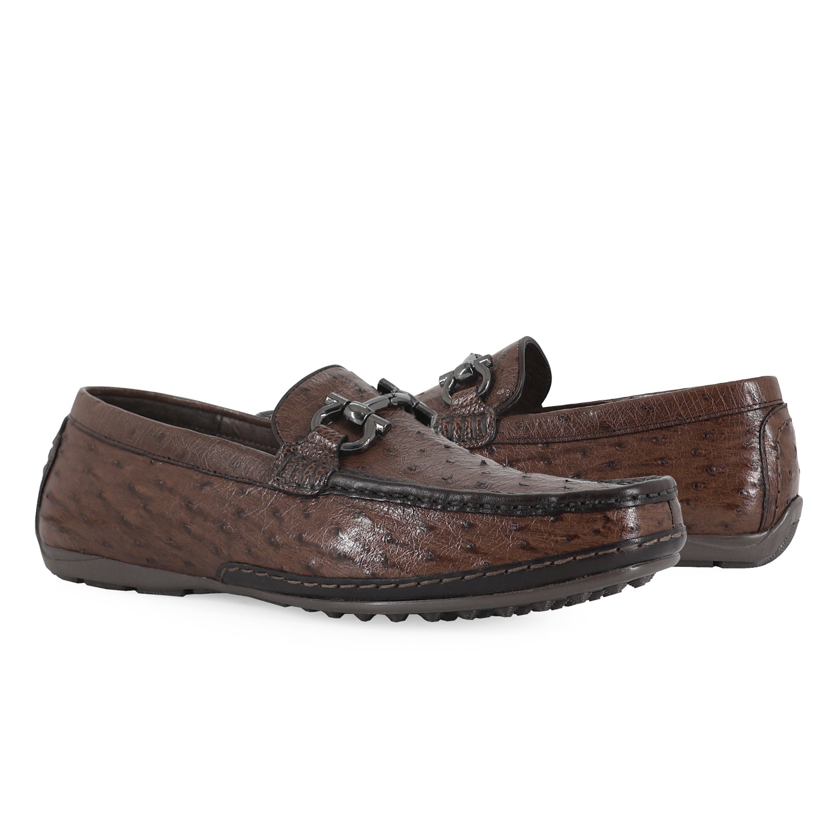 Zapato Glamour Para Hombre En Piel Avestruz Cafe