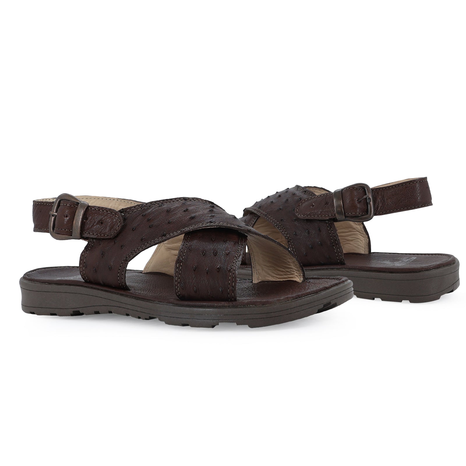 Huarache Para Hombre En Avestruz Cafe