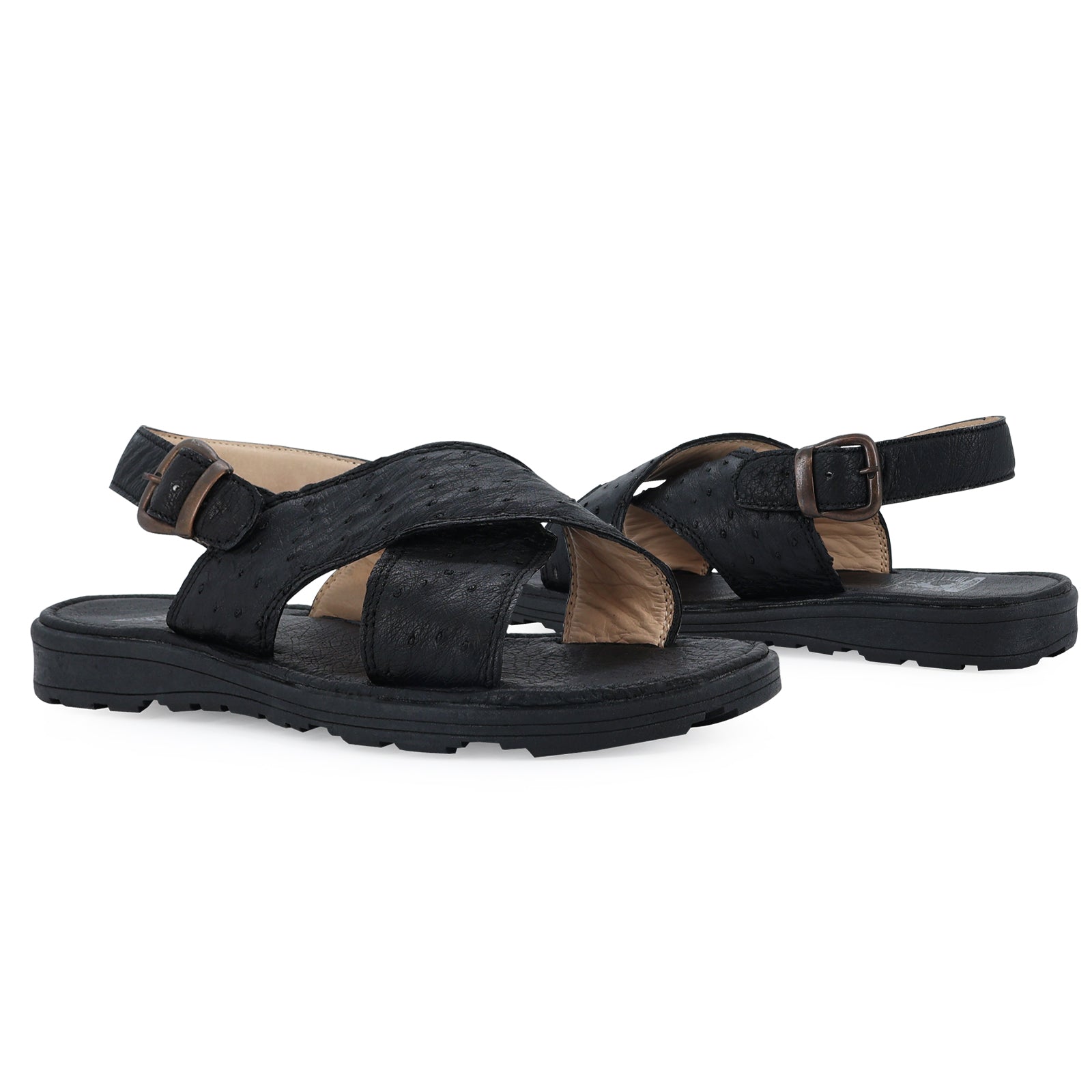 Huarache Para Hombre En Avestruz Negro