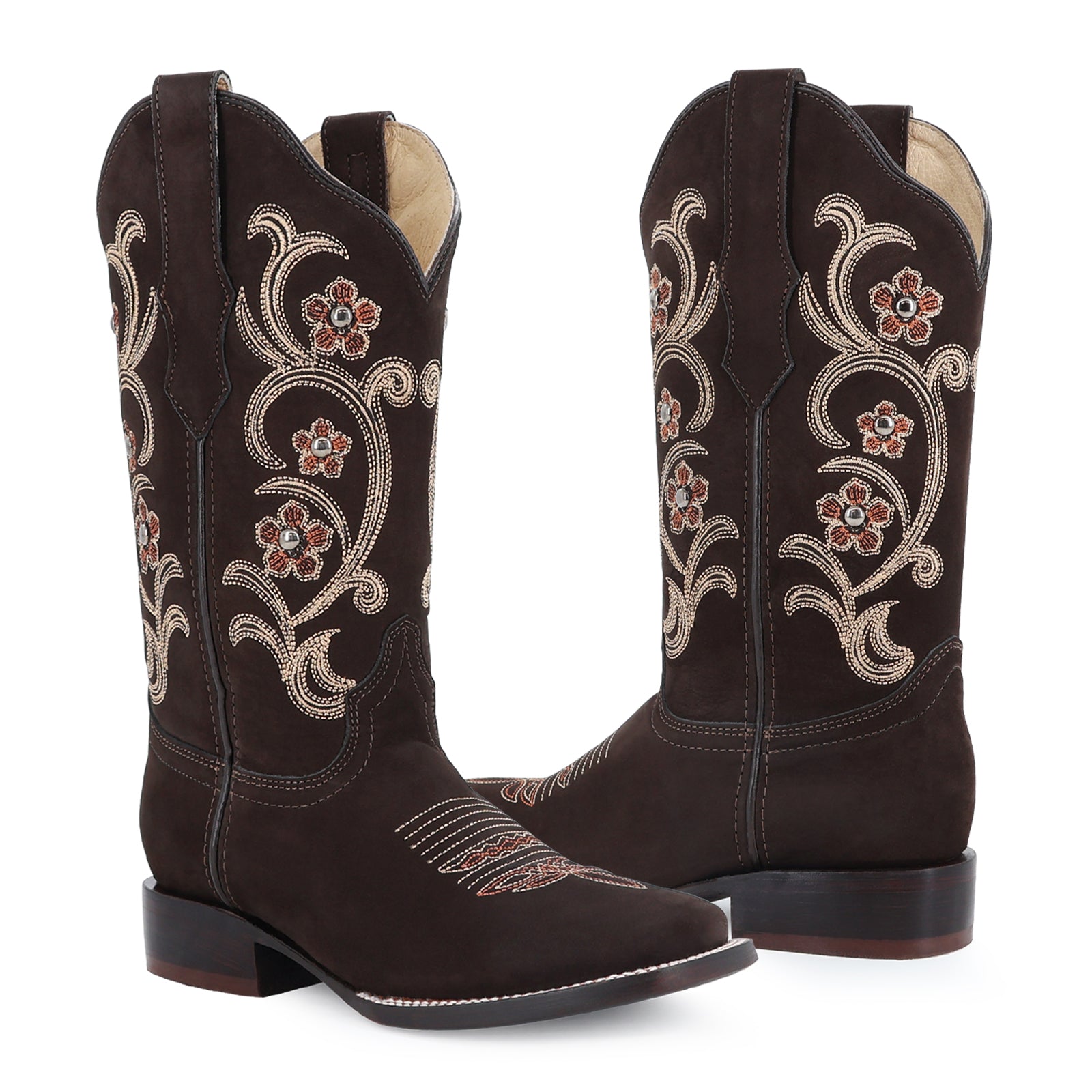 Bota vaquera para dama de piel modelo Dalia Choco