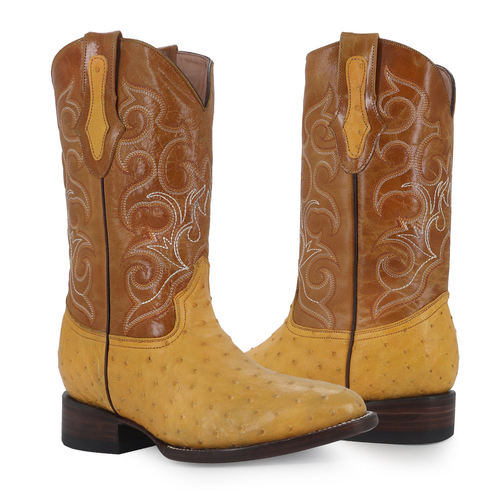 Bota Vaquera Oval Avestruz Mantequilla