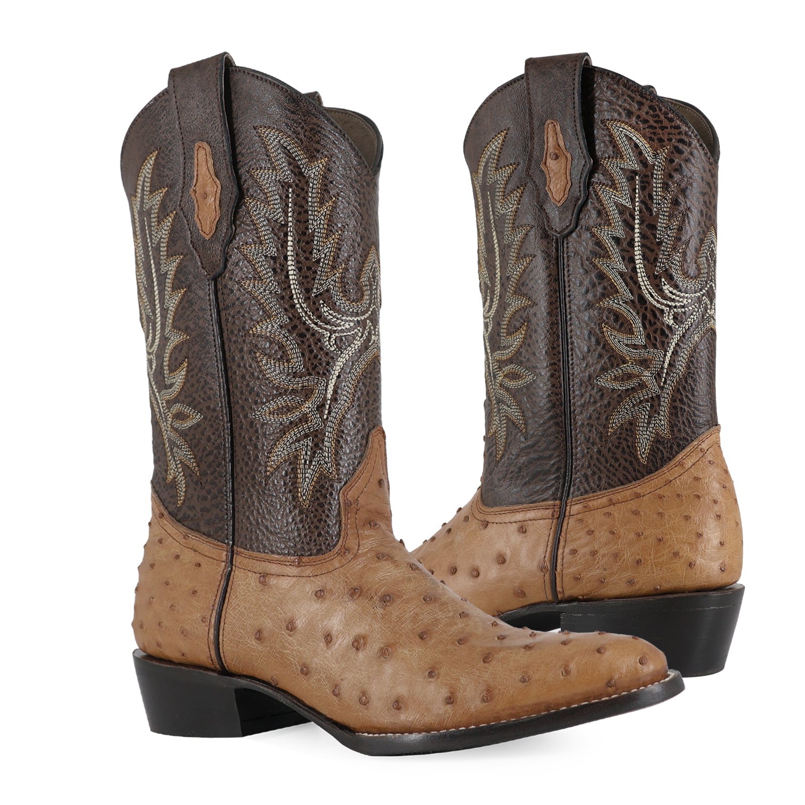 Bota Vaquera Oval Avestruz Coñac