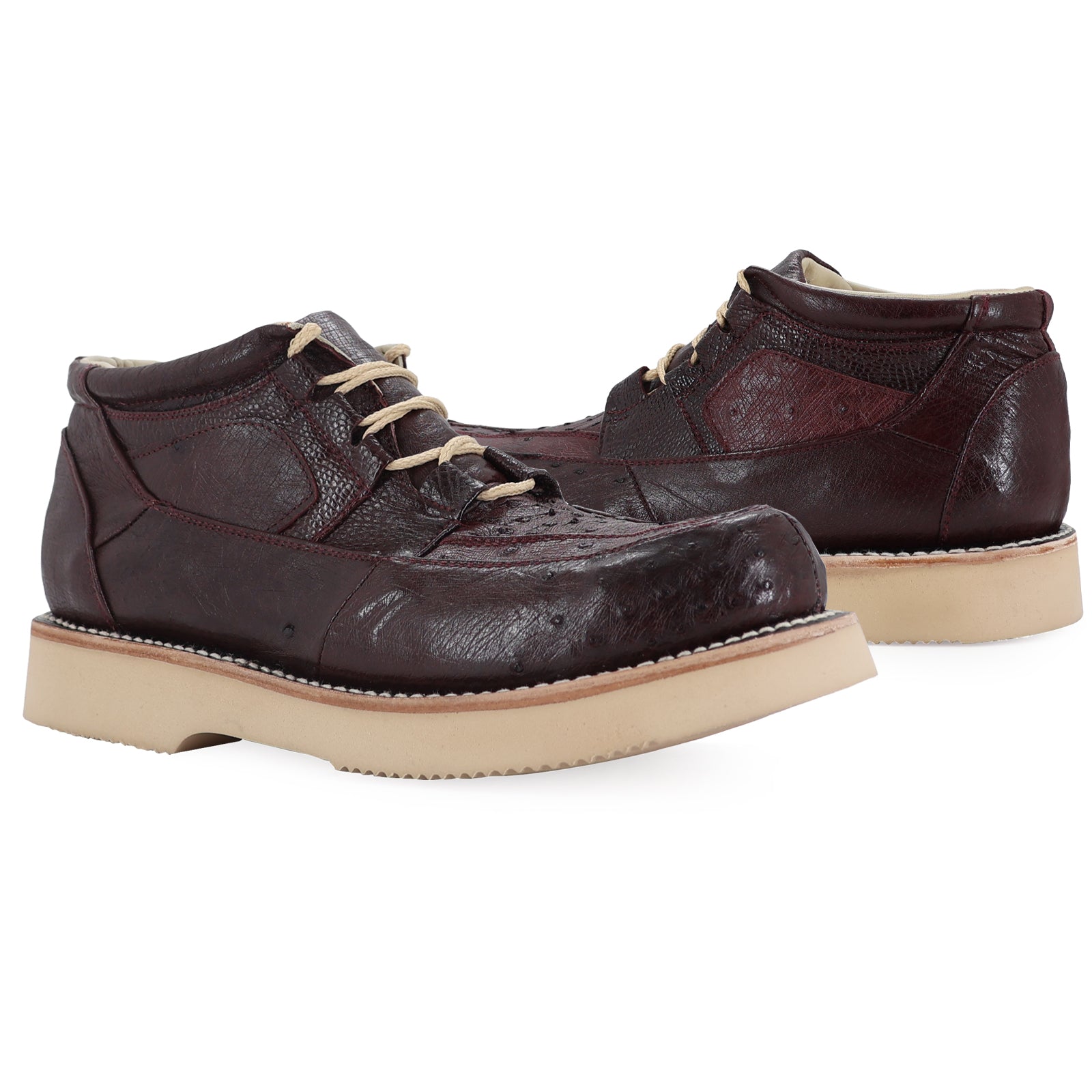 Zapato Clasico Para Hombre En Piel De Avestruz Vino