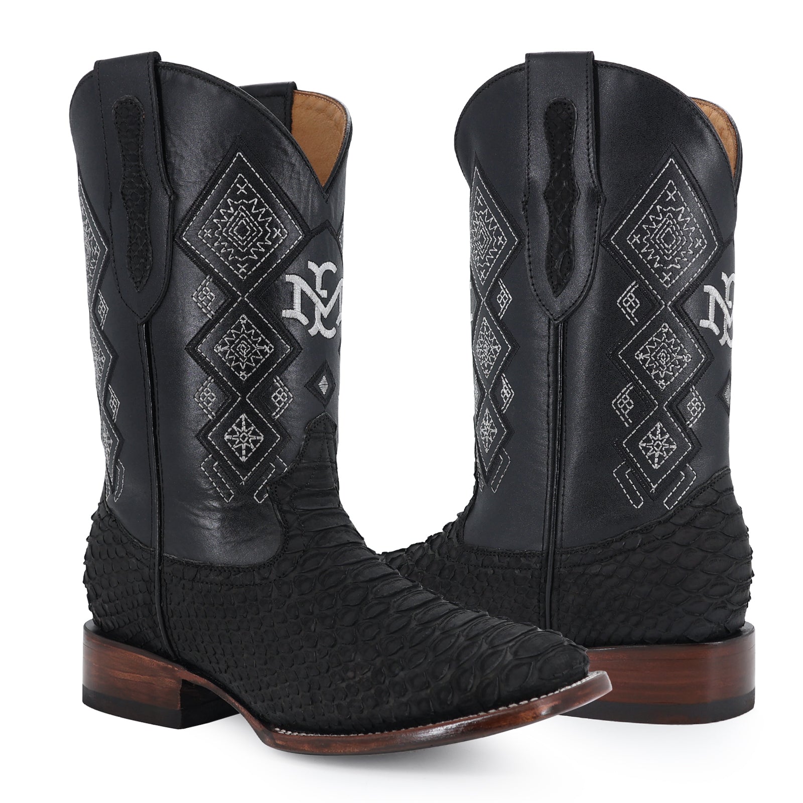 Bota Vaquera Bulldog Pitón Nobuck Negro