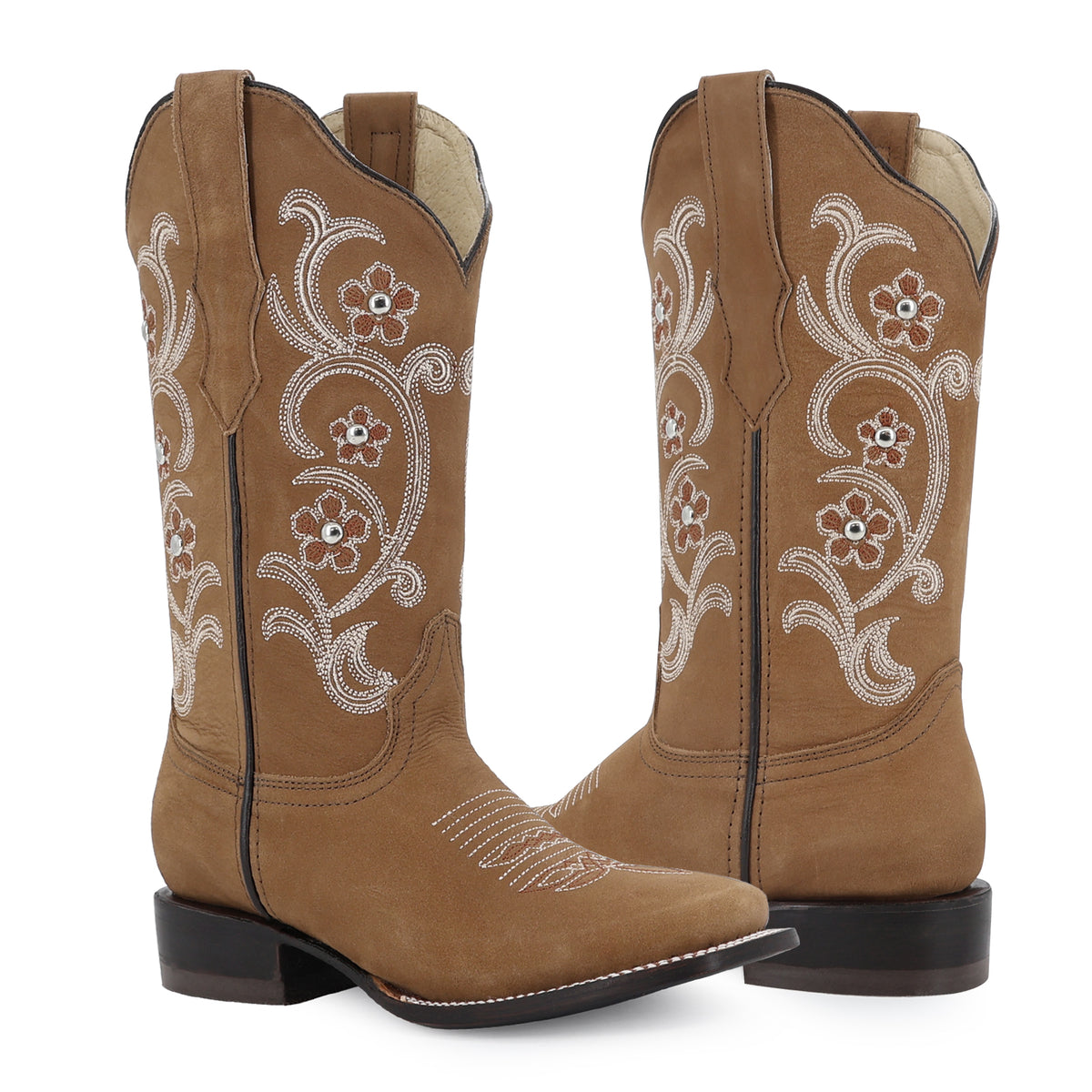 Bota vaquera para dama de piel modelo Dalia Choco