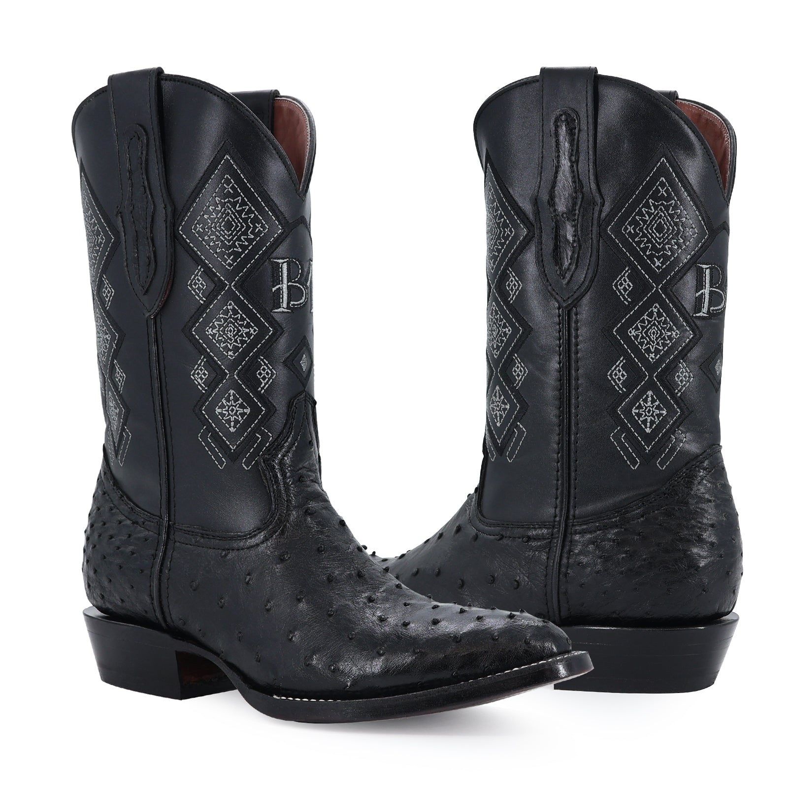 Bota Vaquera Oval Avestruz Negro