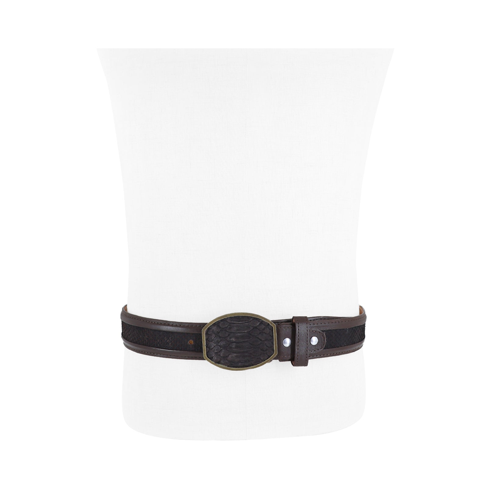 Cinturon Hebilla Cua Para Hombre En Piel De Piton nobuck