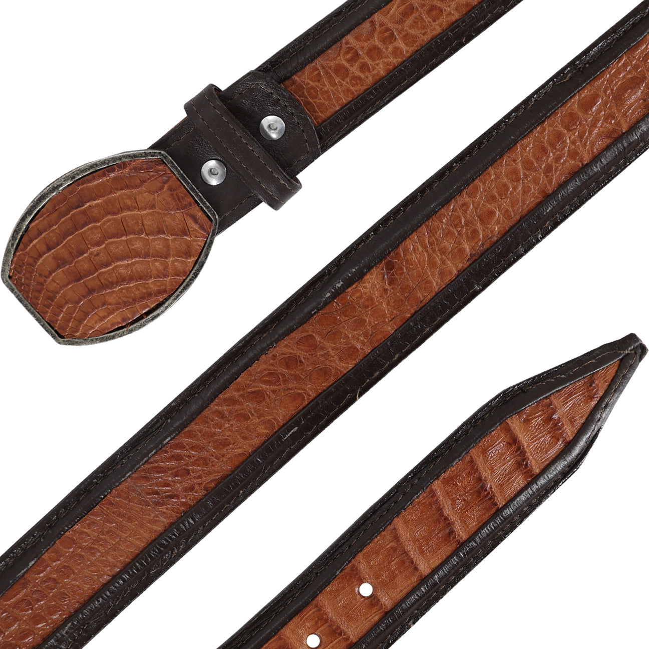 Cinturon Hebilla Cua Para Hombre En Piel De Cocodrilo