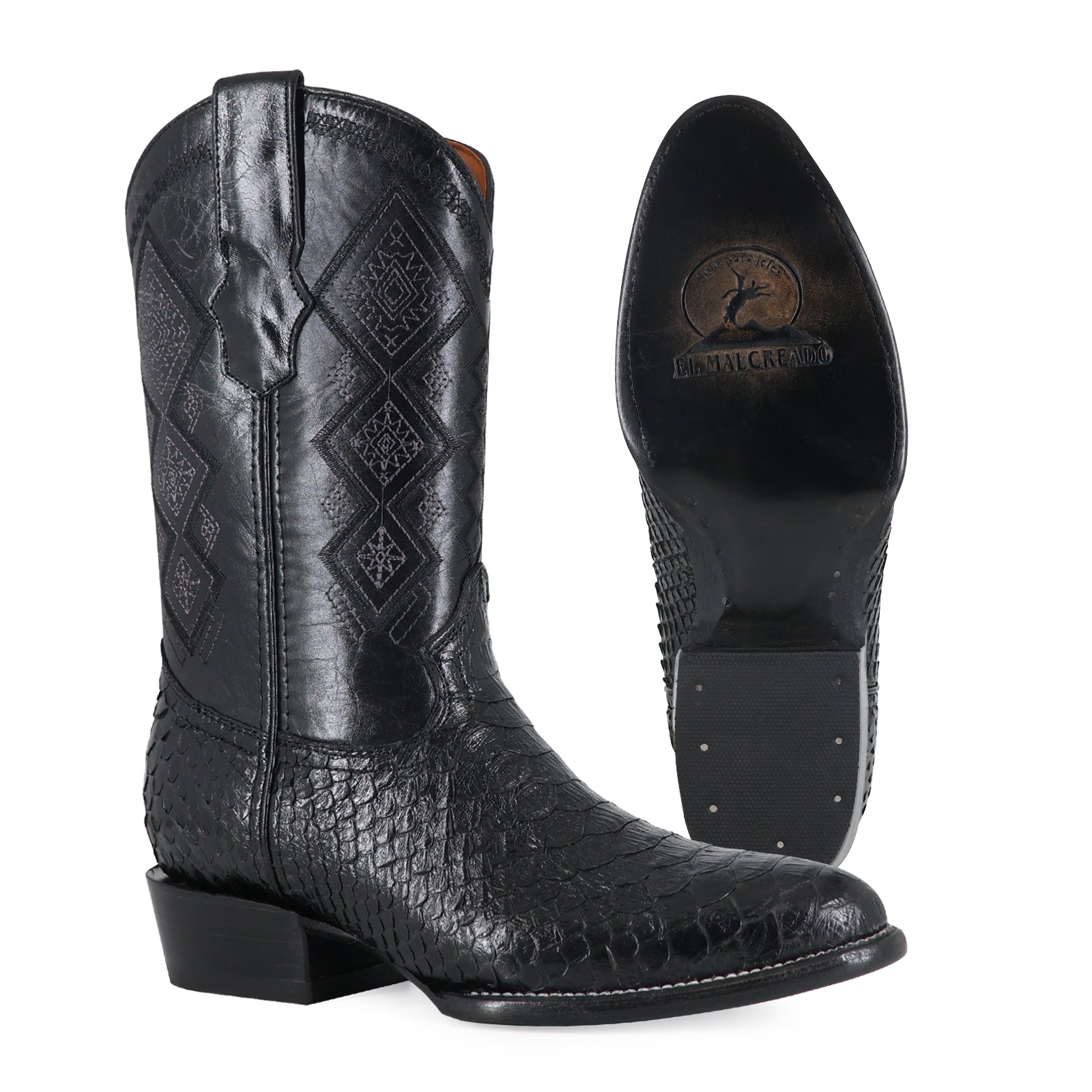 Bota Vaquera Oval Pitón Negro