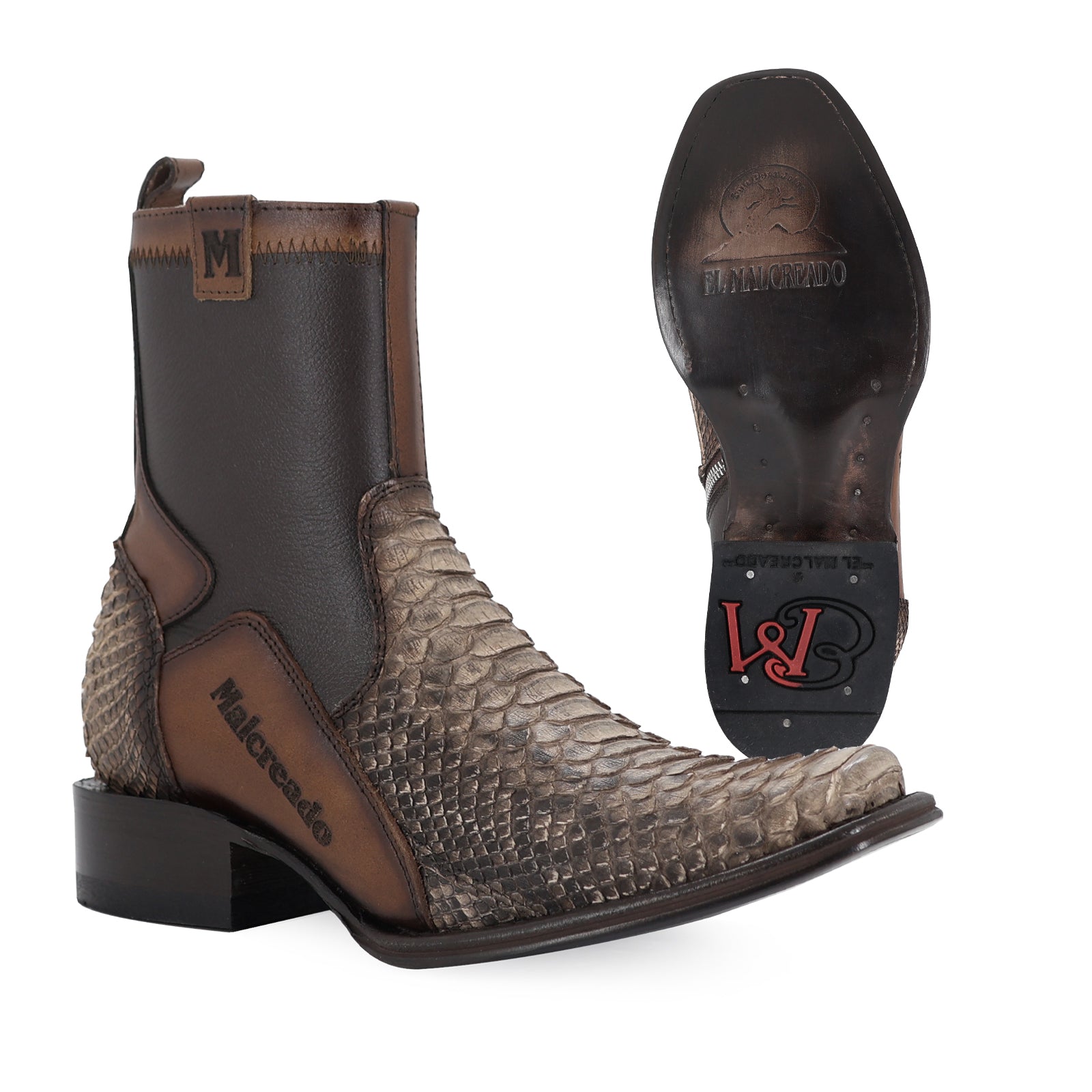 Botin Eban De Piel Piton Taupe