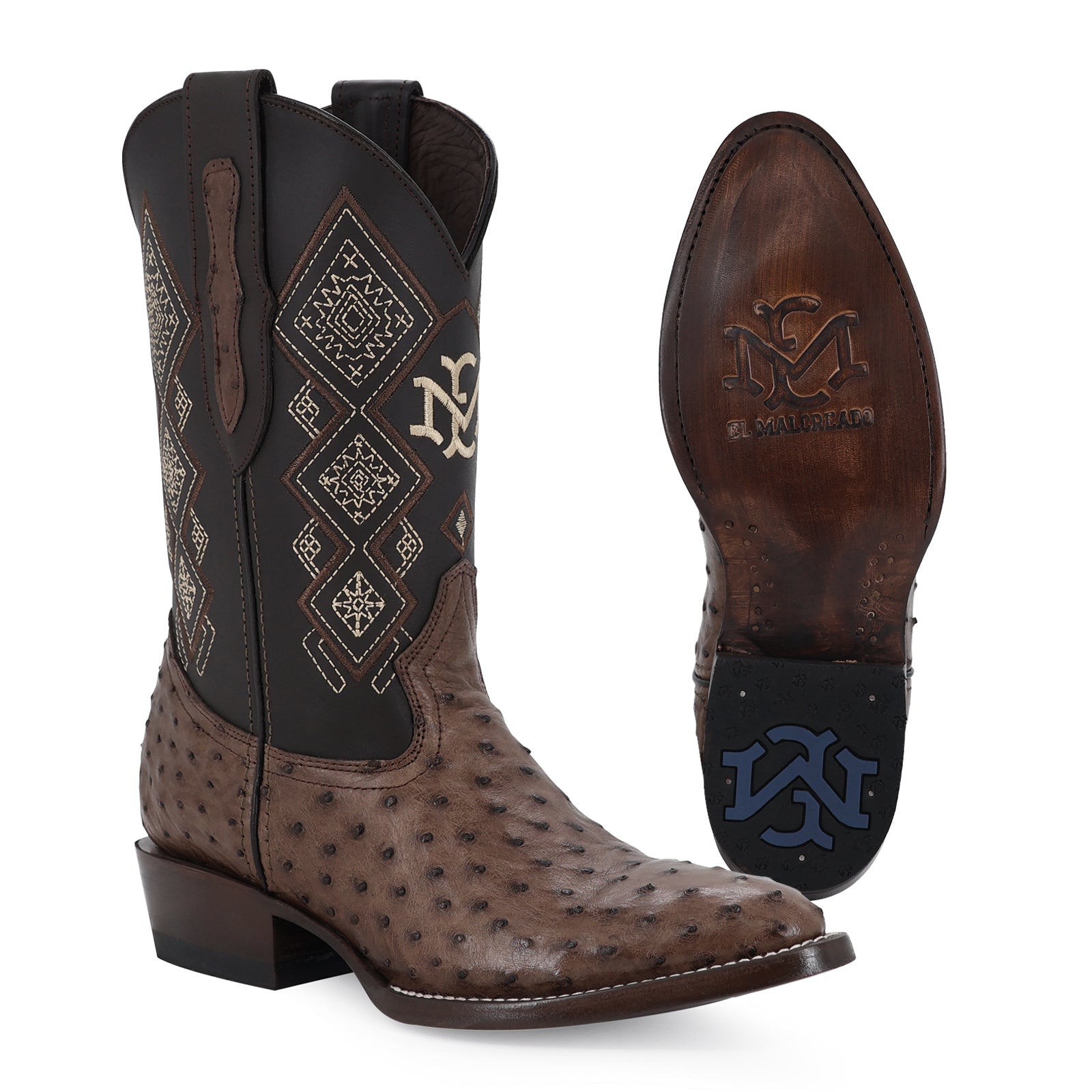 Bota Vaquera Oval Avestruz Cafe