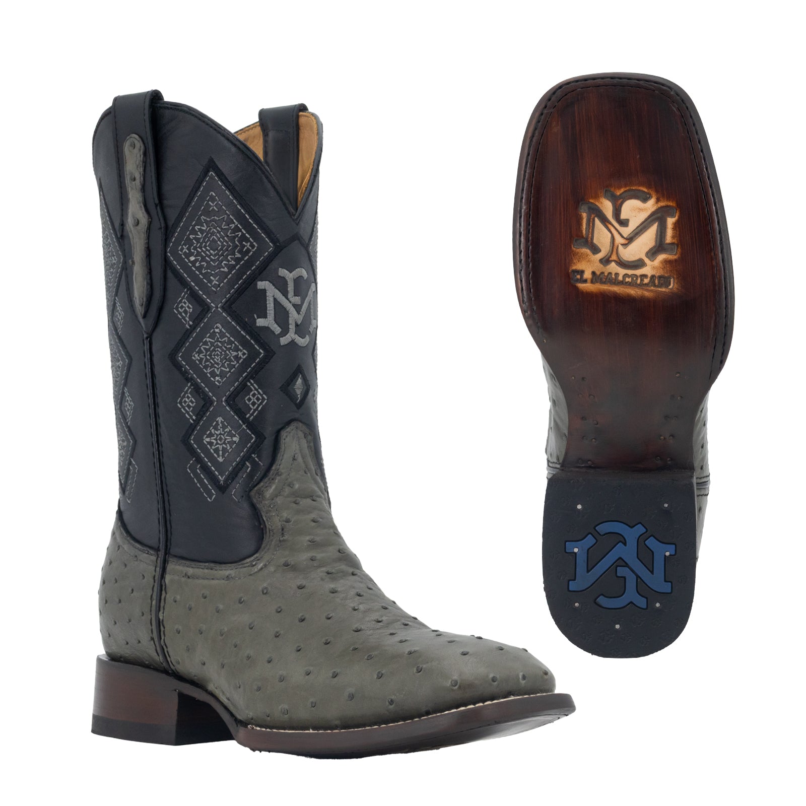 Bota Vaquera Bulldog Avestruz Gris