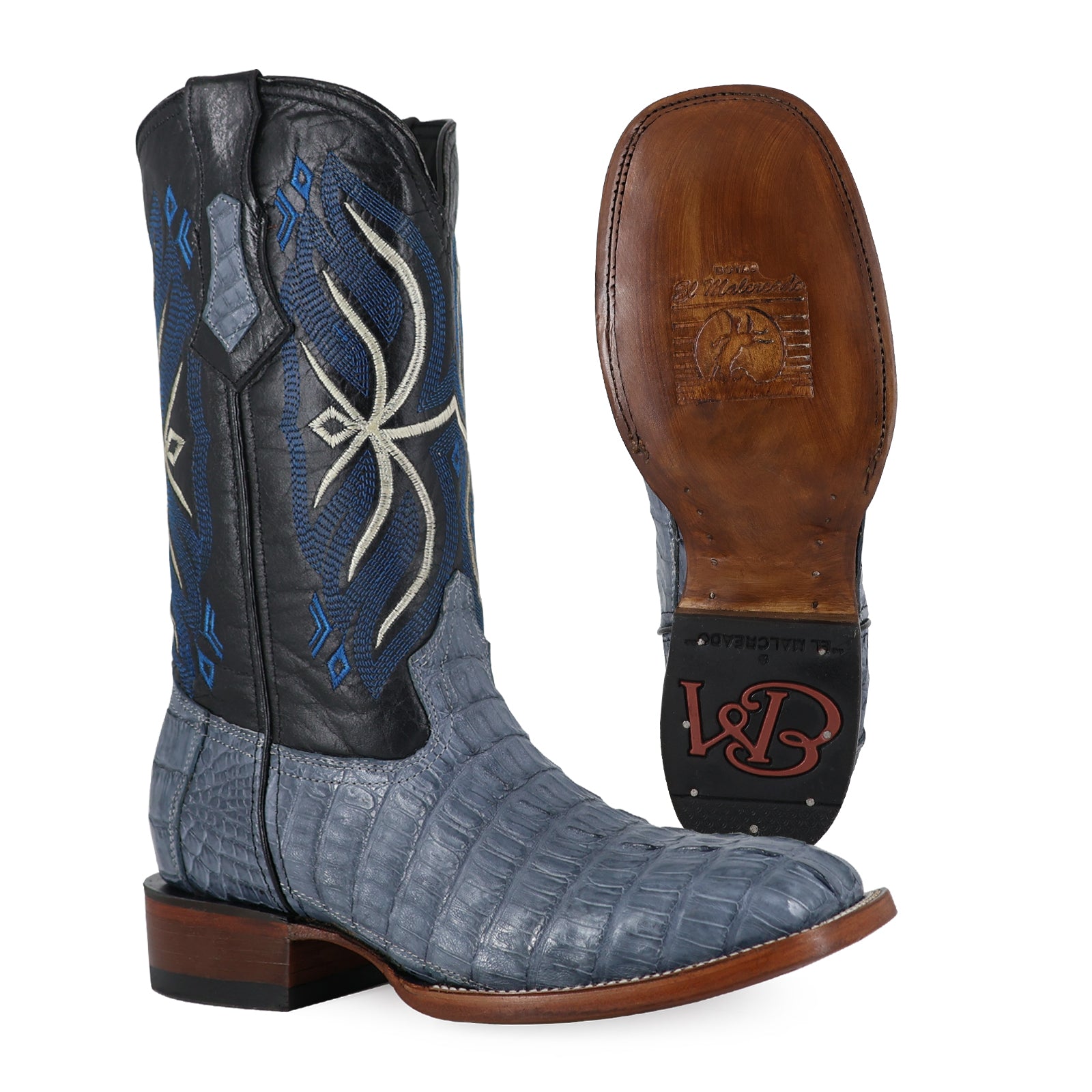 Bota Vaquera Bulldog Cocodrilo Cola Azul Mezclilla