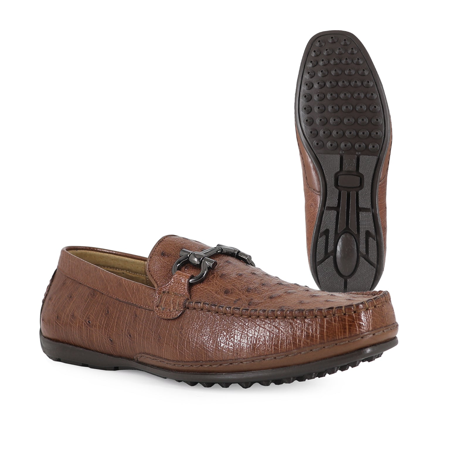 Zapato Glamour Para Hombre En Piel Avestruz Coñac