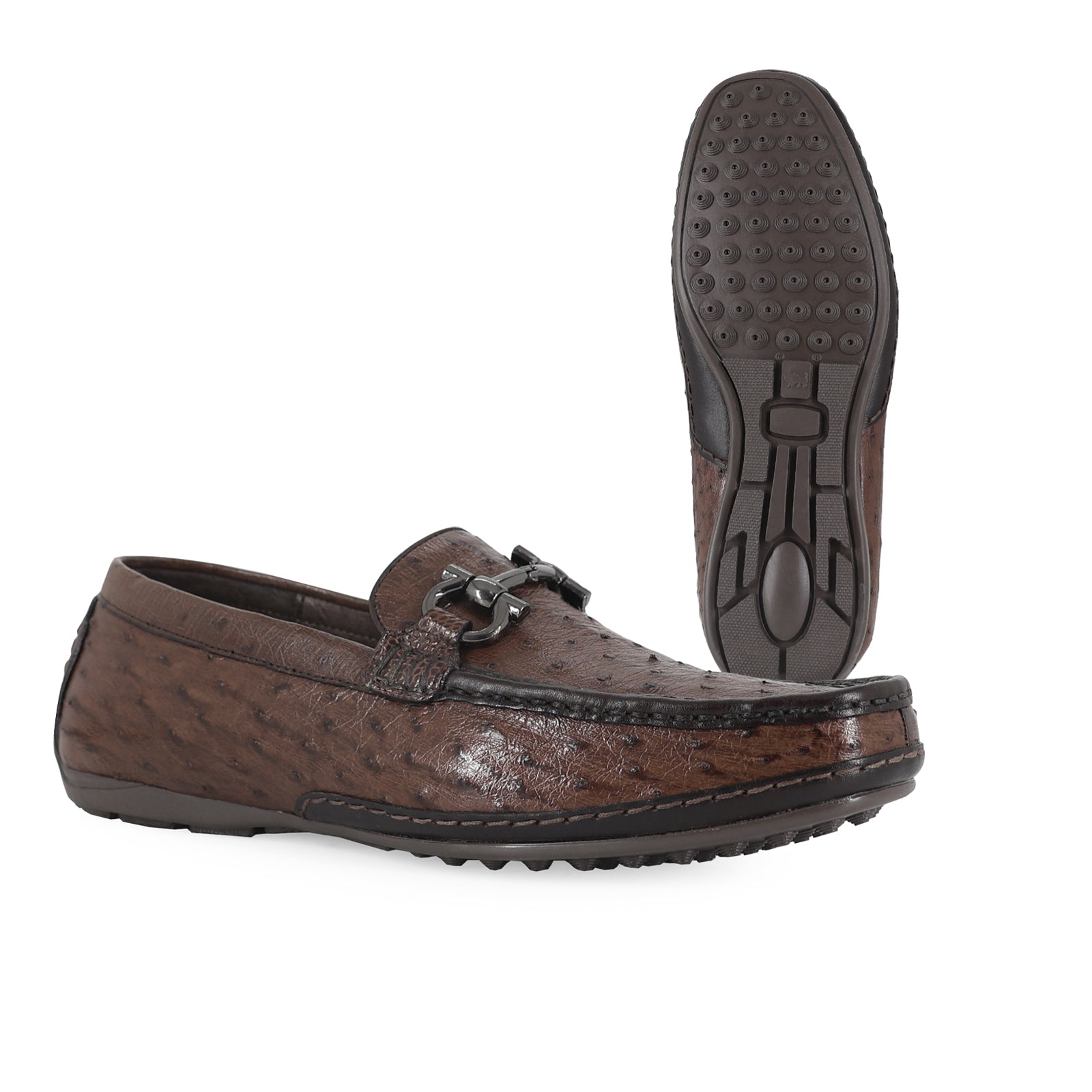 Zapato Glamour Para Hombre En Piel Avestruz Cafe