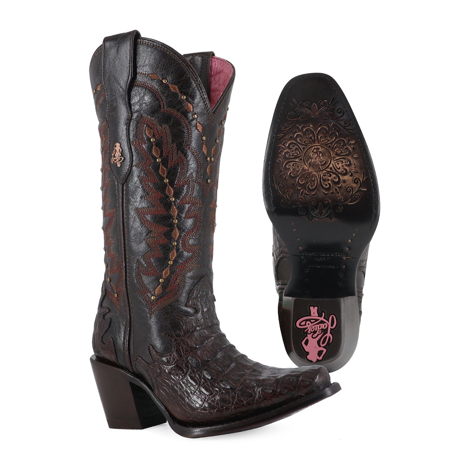 Bota vaquera para dama de piel de caiman modelo Barbie