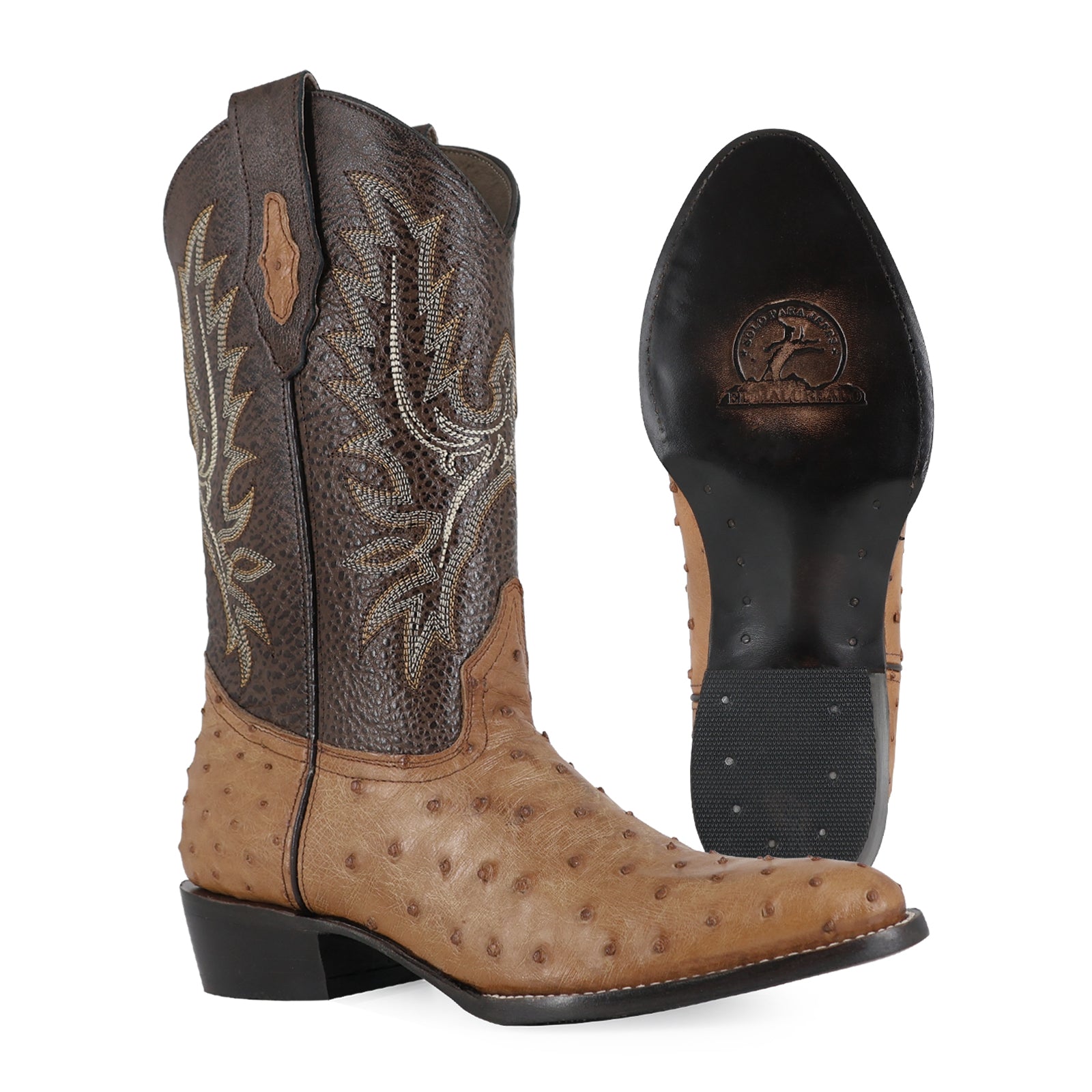 Bota Vaquera Oval Avestruz Coñac