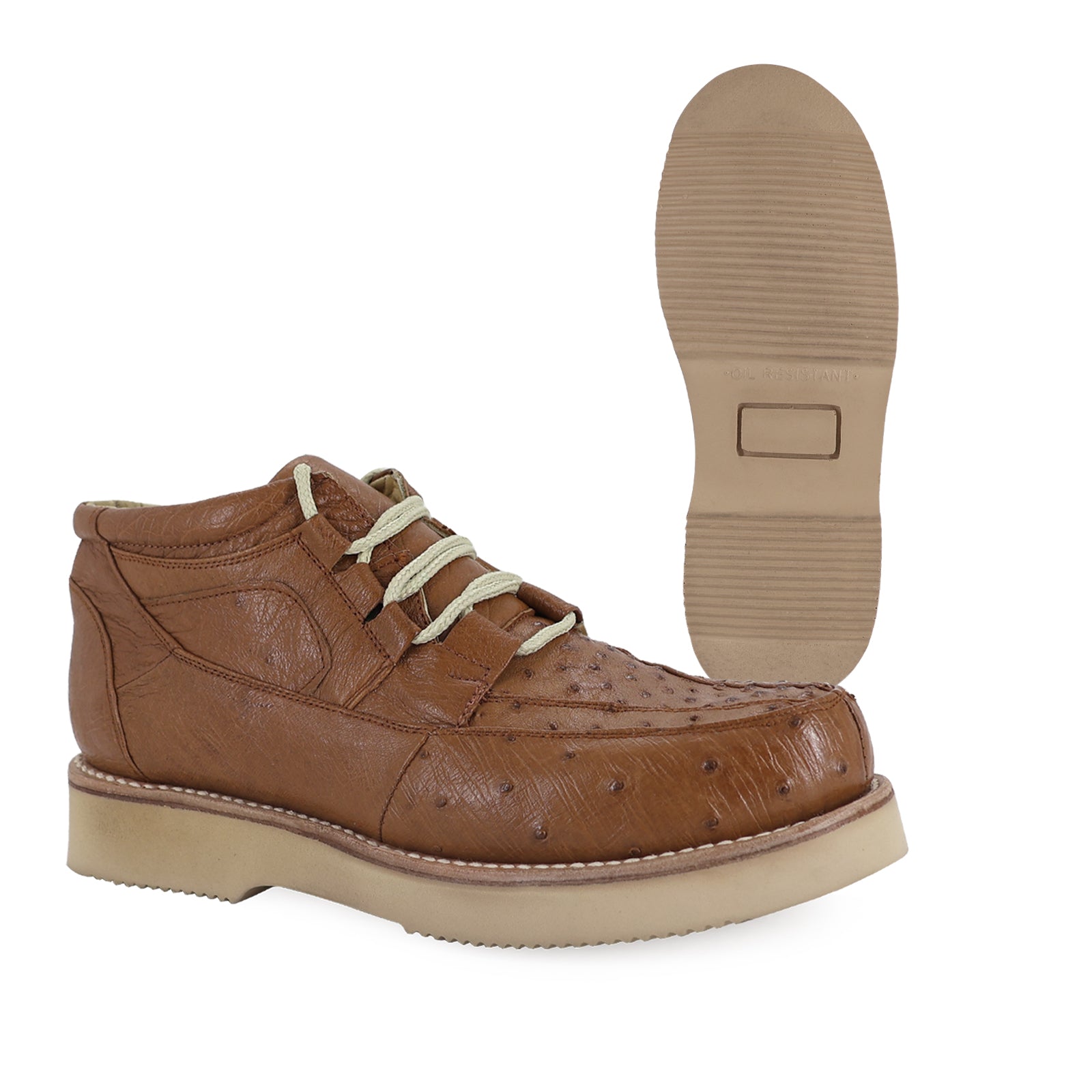 Zapato Clasico Para Hombre En Piel De Avestruz Coñac