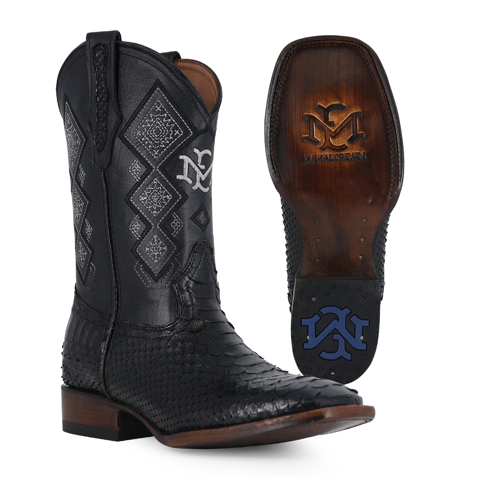 Bota Vaquera Bulldog Pitón Negro