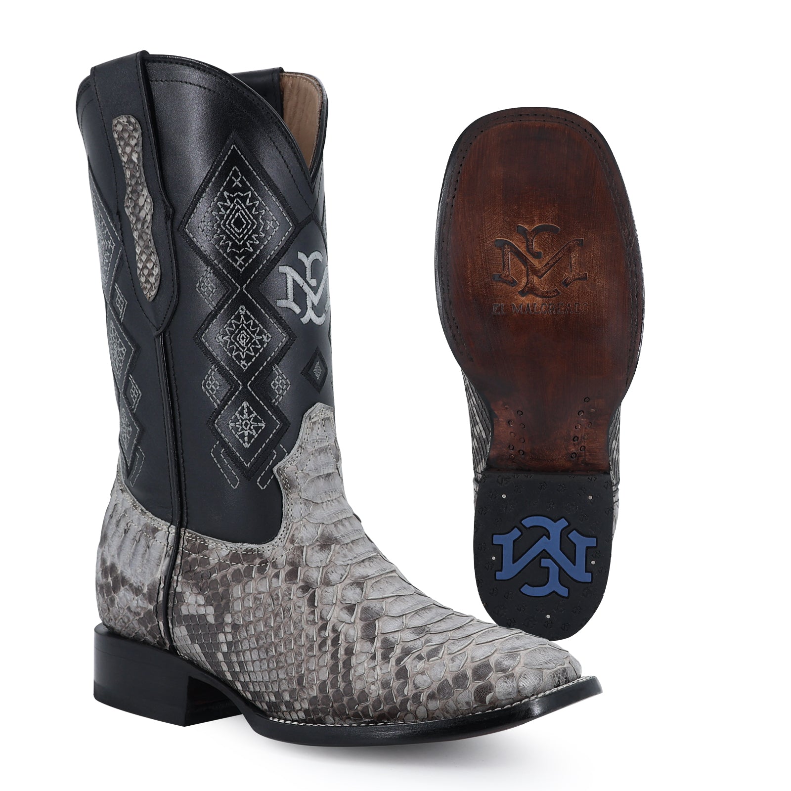 Bota Vaquera Bulldog Pitón Nobuck Gris