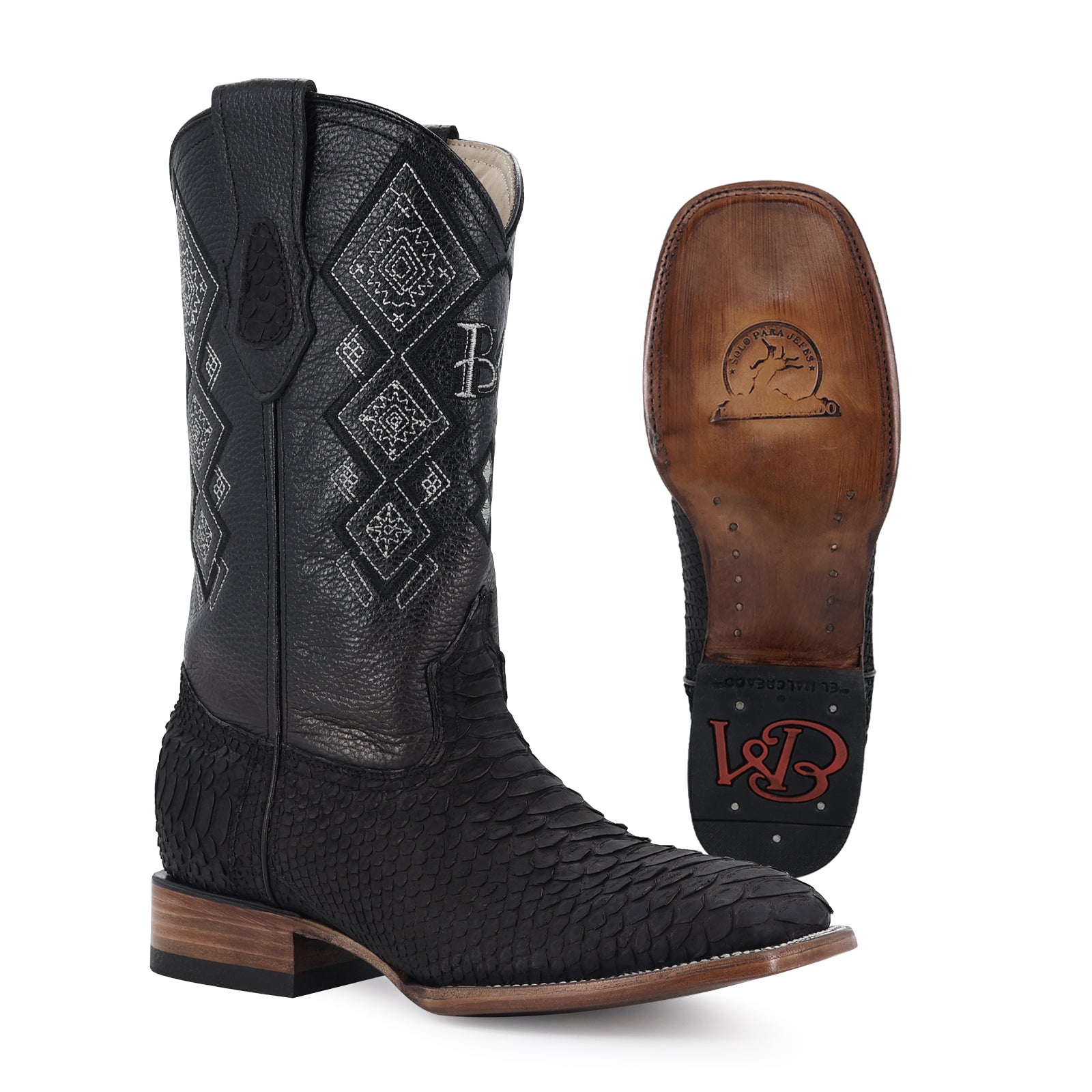 Bota Vaquera Bulldog Pitón Nobuck Negro